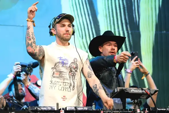 Chris Comstock (left) has never explicitly confirmed he is Marshmello, but the evidence is overwhelming (Matt Winkelmeyer/Getty Images for Stagecoach)