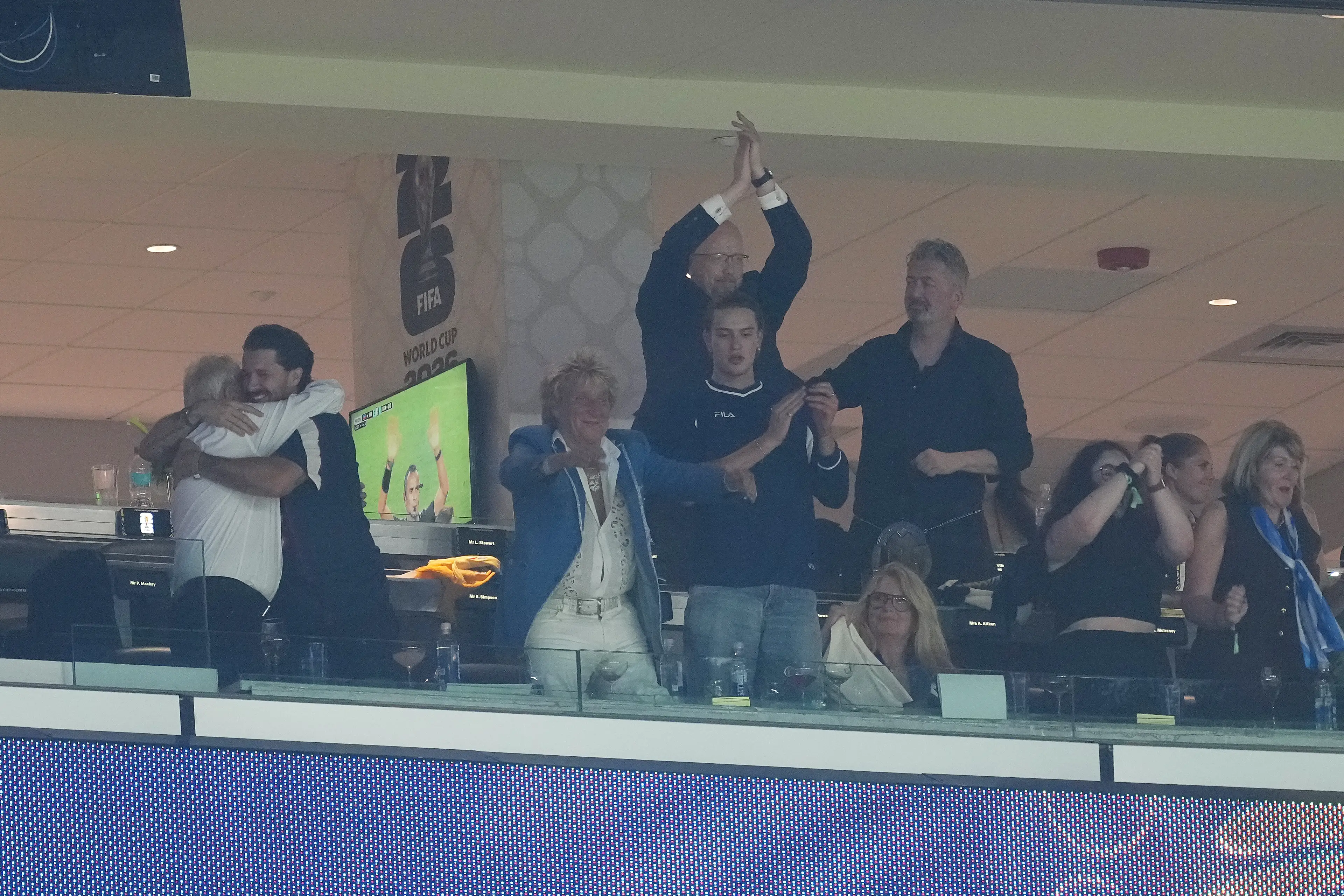 Rod Stewart was seen celebrating in the stands (PA)