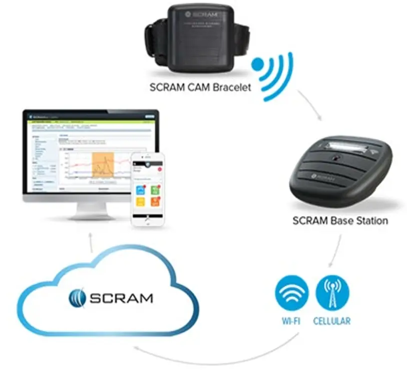 The tag sends data to the base station, which transmits that to SCRAM, and they'll know what you've been up to (SCRAM)