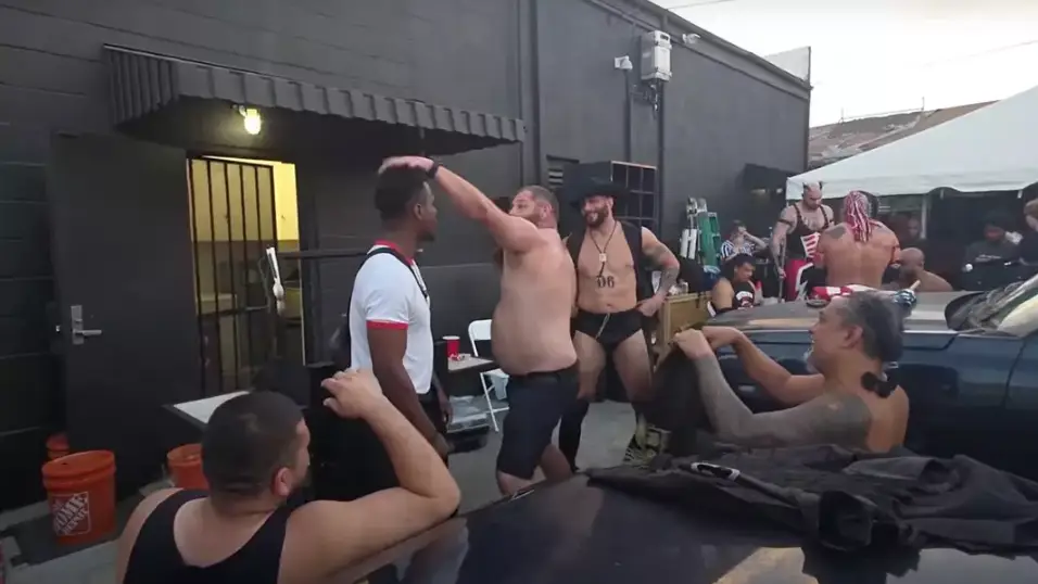 An altercation between Smith and Jackson, which is said to have led to the in-ring incident (Kick)