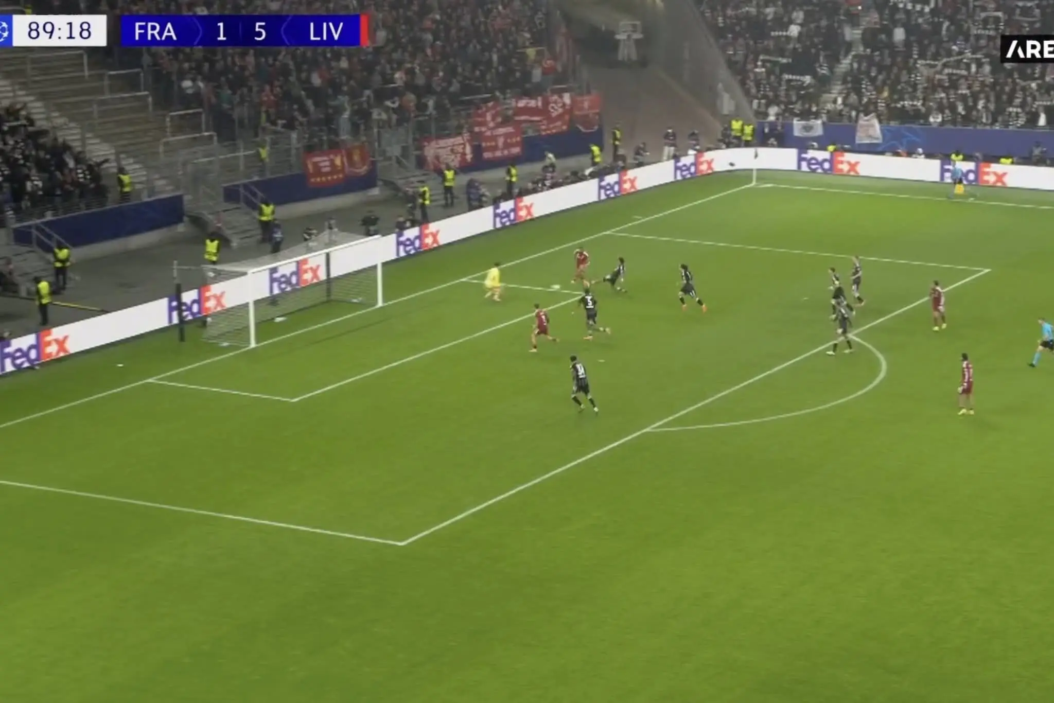 Florian Wirtz was left frustrated after Mohamed Salah failed to square the ball to him. Image: UEFA