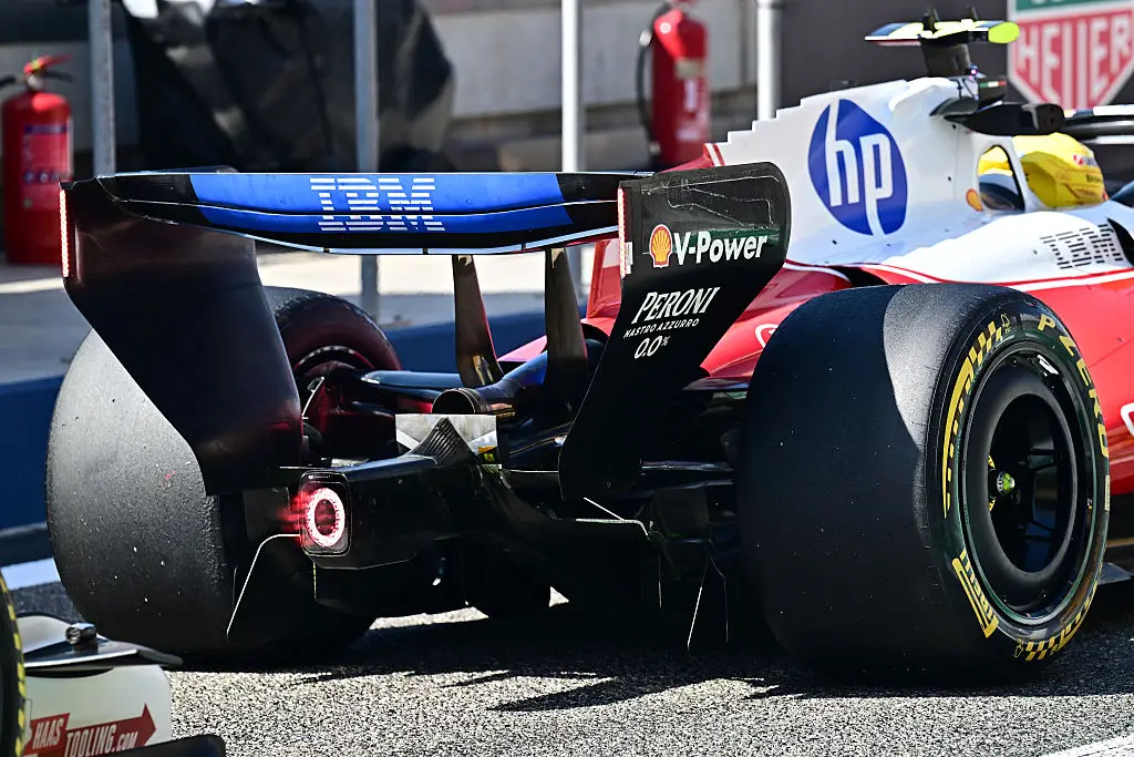 The Ferrari rear wing in Bahrain testing (credit: getty)