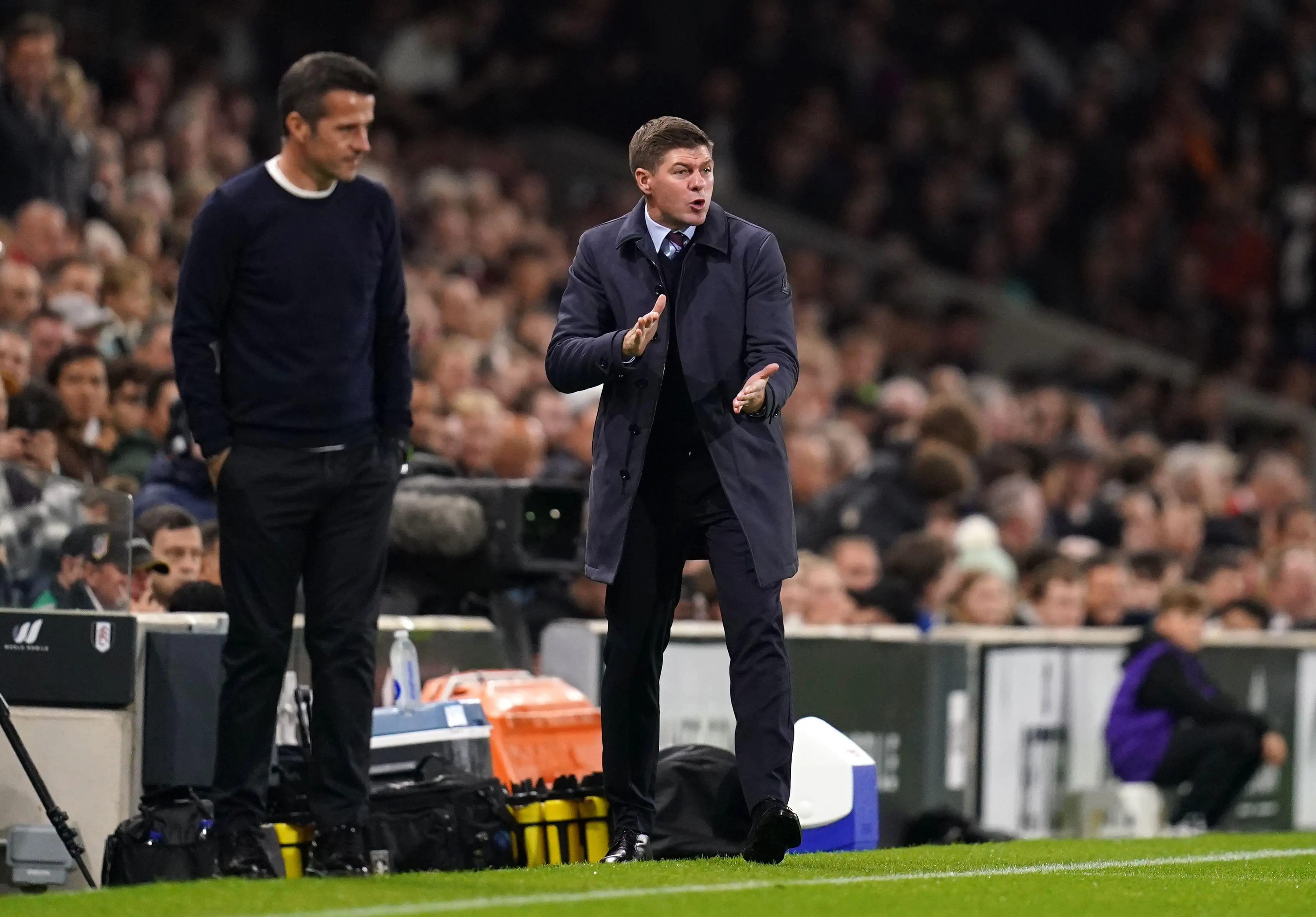 Steven Gerrard on the touchline during his Aston Villa spell. Image: Alamy 