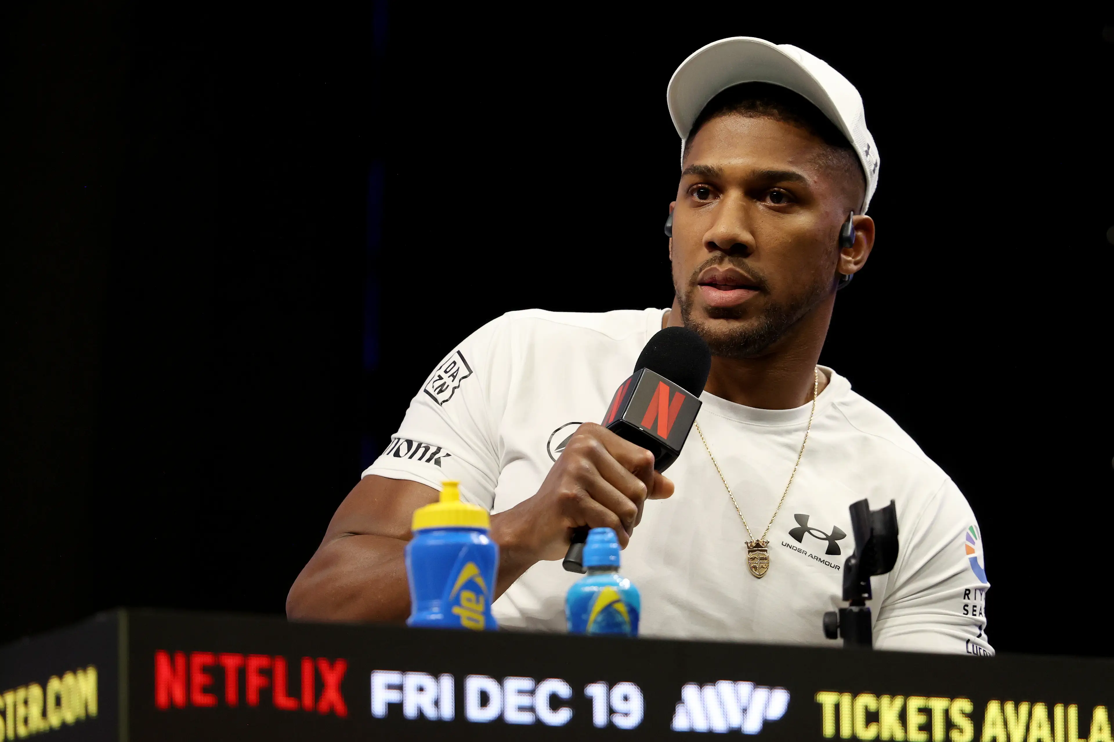 Anthony Joshua speaking at the press conference (Image: Getty)