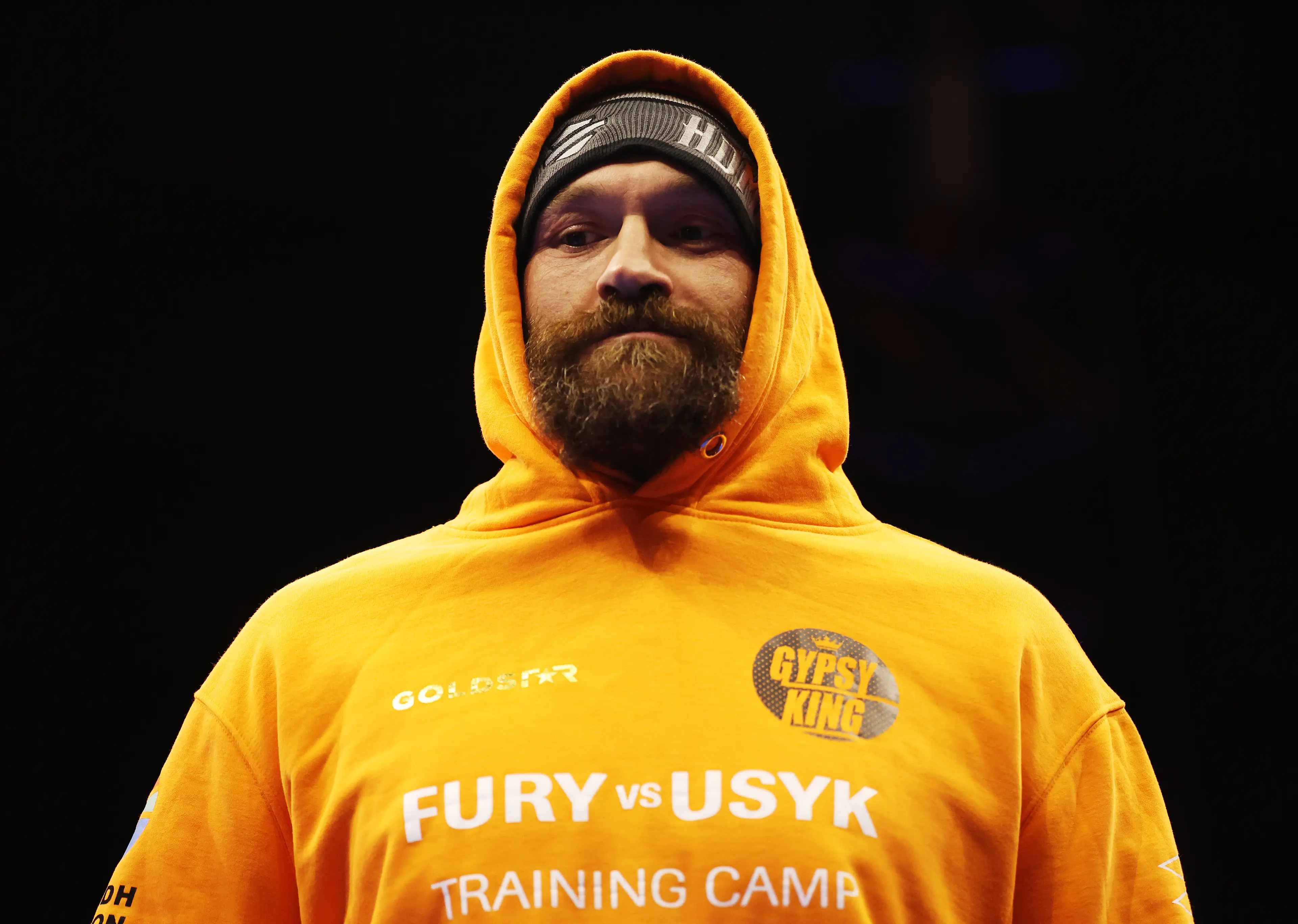 Tyson Fury during the open workout ahead of his rematch against Oleksandr Usyk. Image: Getty