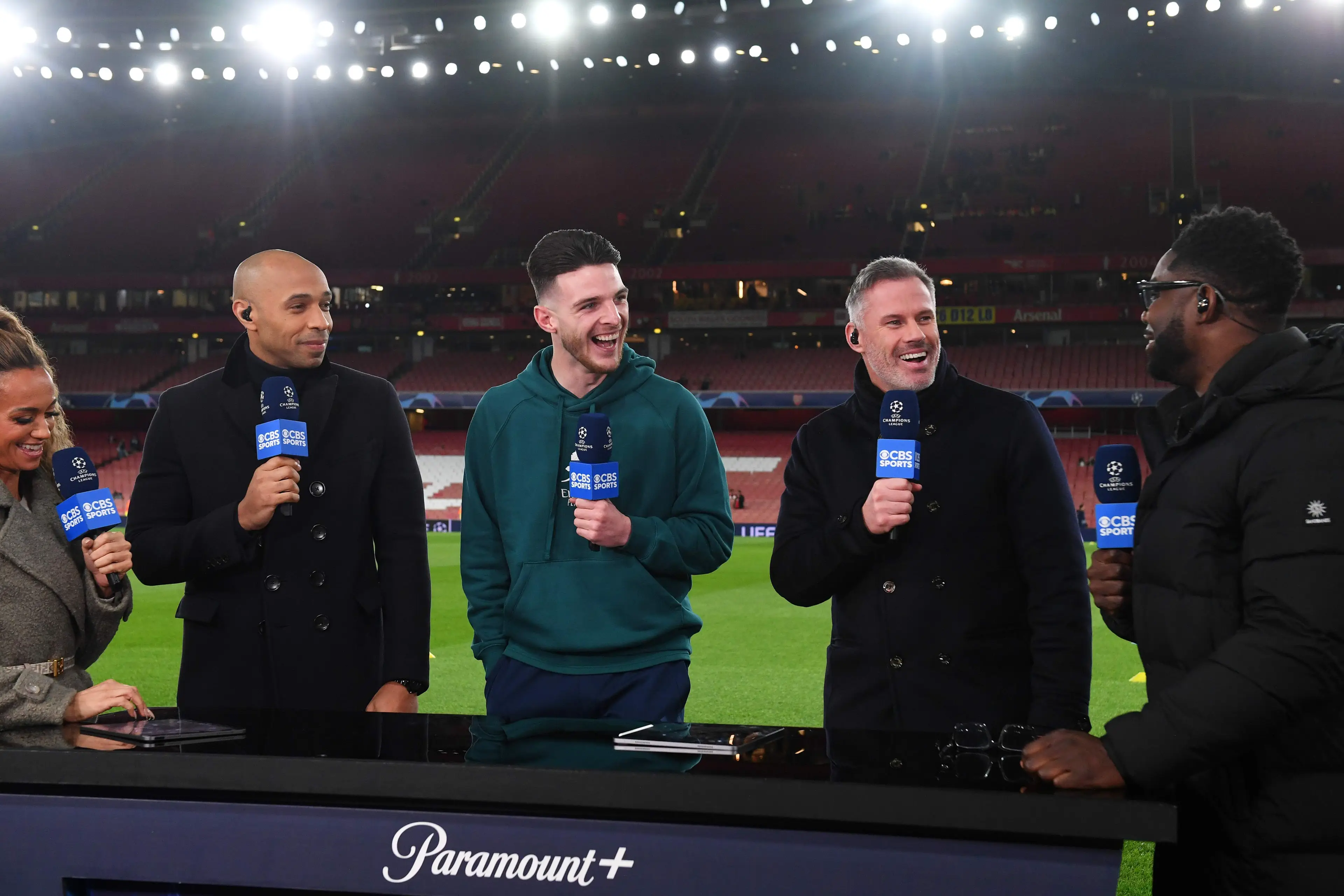 Jamie Carragher during the CBS Sports broadcast. Image: Getty 