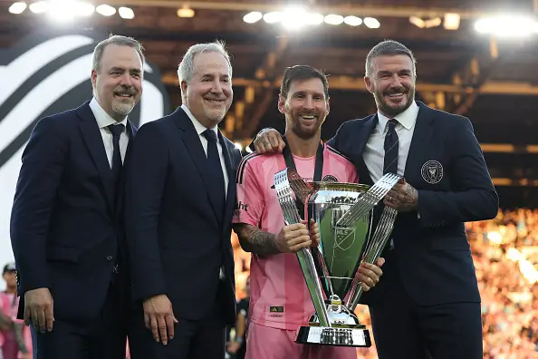 David Beckham pictured alongside Lionel Messi after Inter Miami win the MLS Cup (Image: Getty)