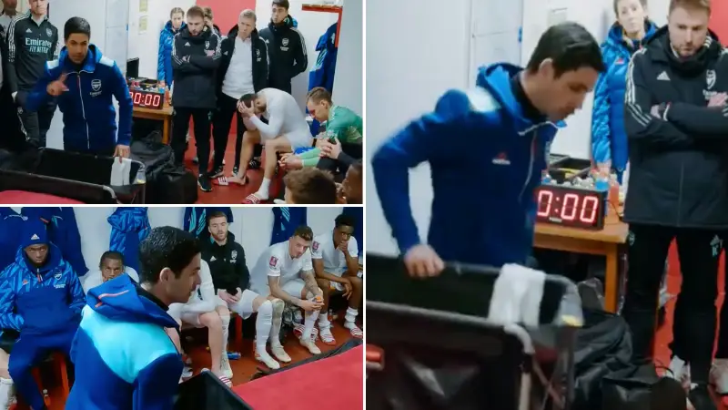 Footage shows a fuming Mikel Arteta ripping into his players after FA Cup exit at Nottingham Forest