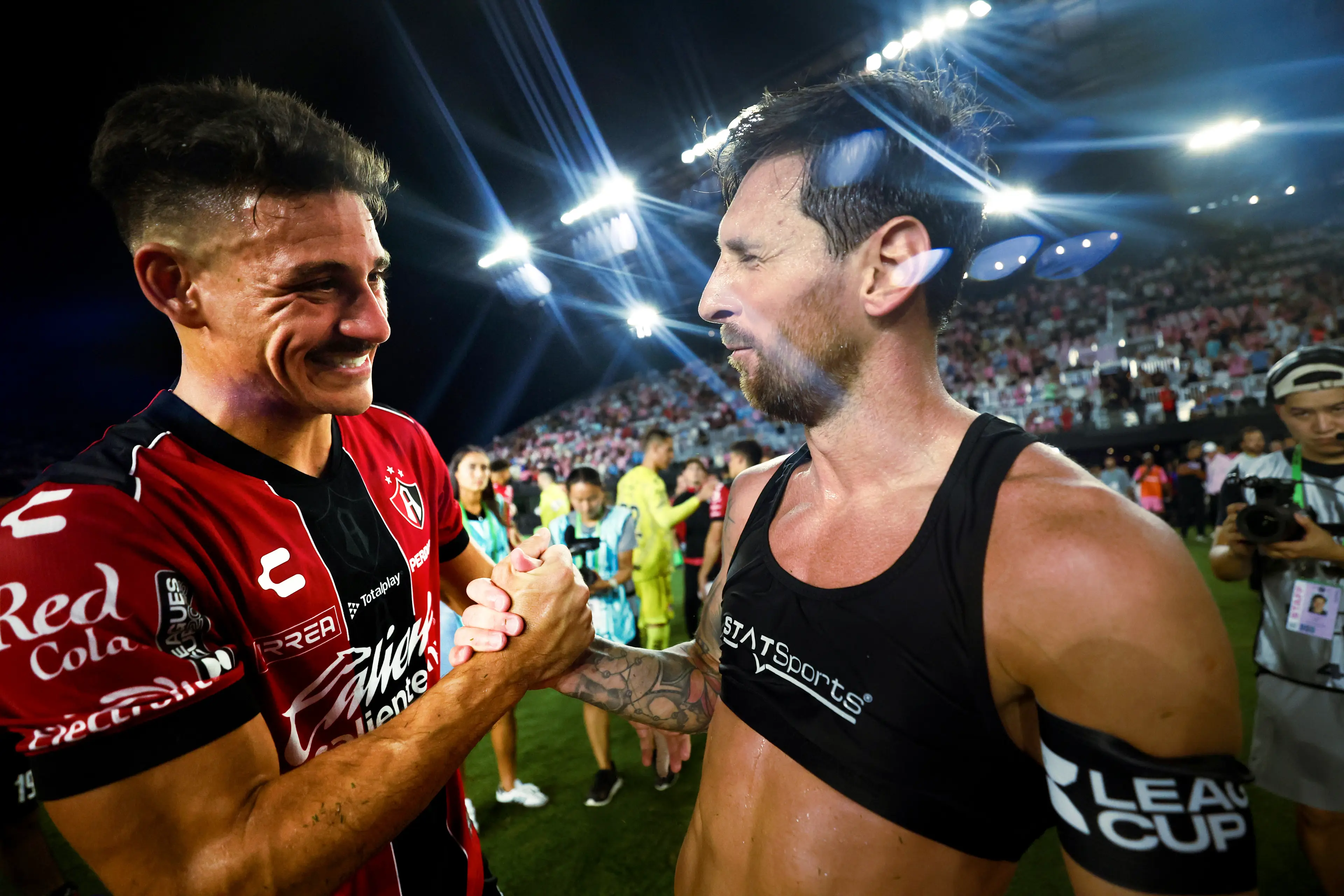 Matías Cóccaro and Lionel Messi at full time (credit: getty)