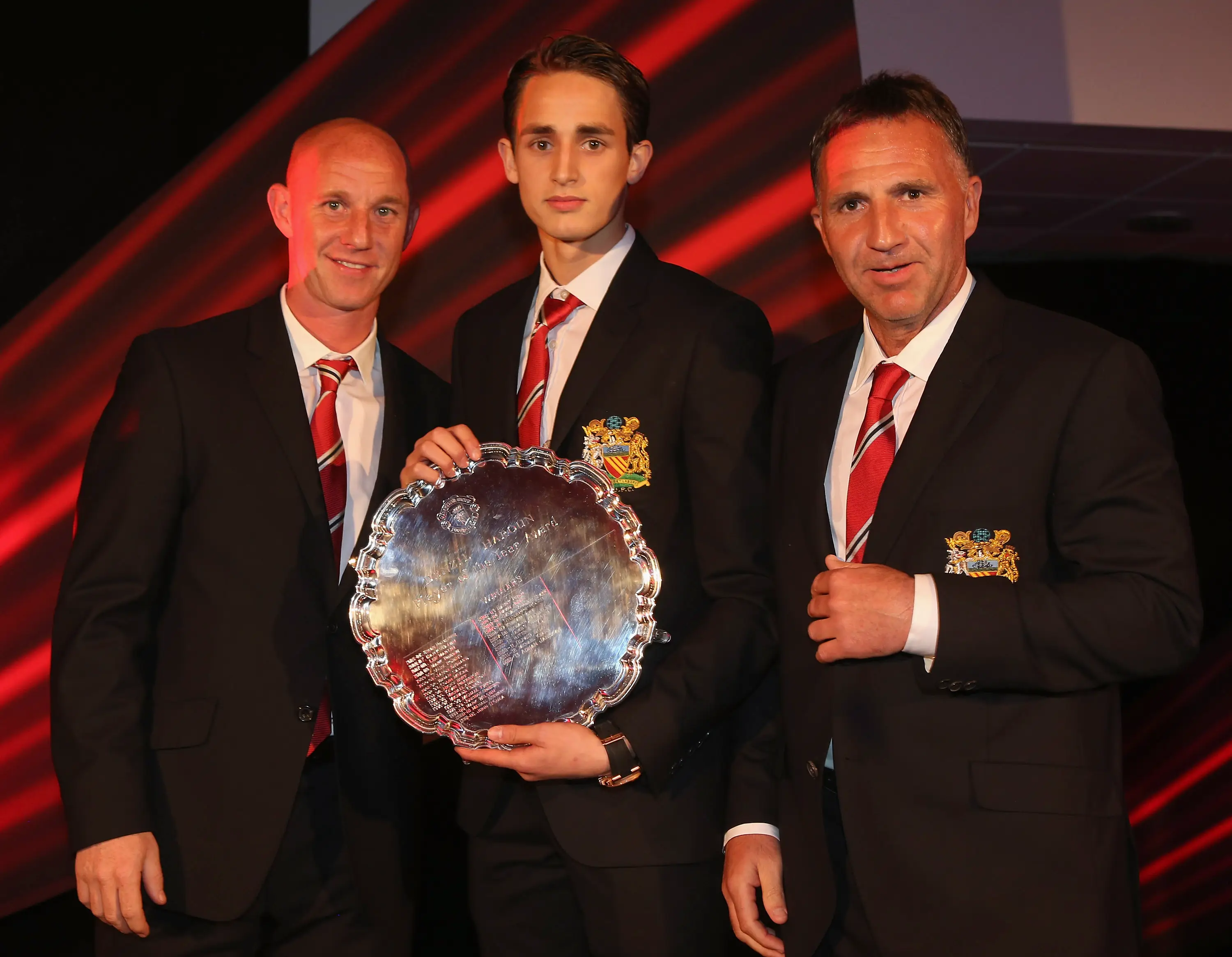 Adnan Januzaj receives the Denzil Haroun Young Player of the Year award. Image credit: Getty