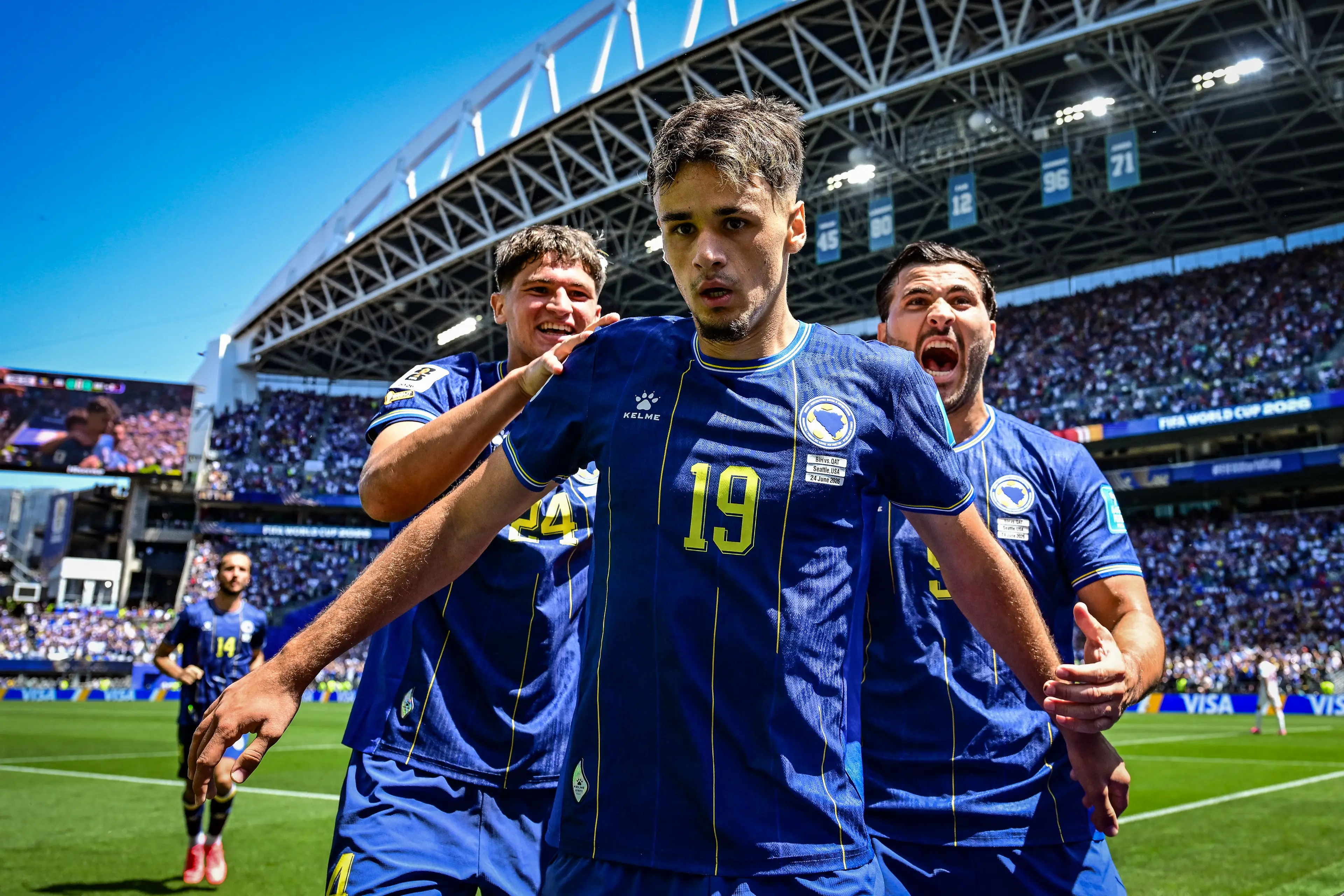 Kerim Alajbegovic celebrates scoring against Qatar. Image credit: Getty