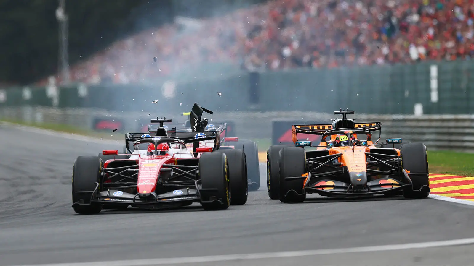 Leclerc made contact with Piastri on lap 8 (Image: Getty)