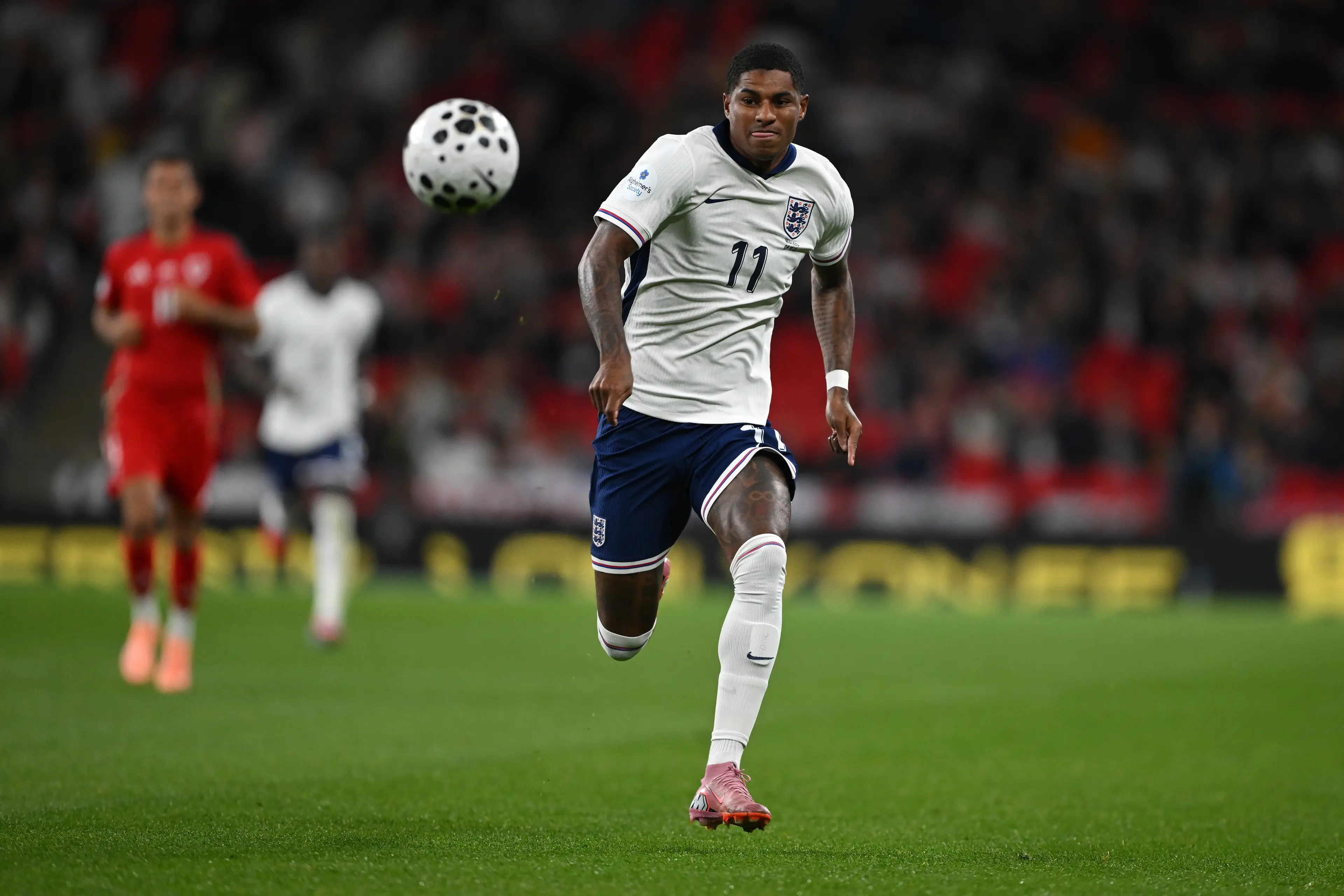 Marcus Rashford playing for England against Wales. Image: Mike Hewitt / Staff via Getty