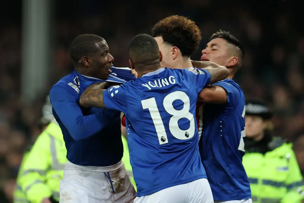 Curtis Jones and Abdoulaye Doucoure clashed at half-time during Everton vs Liverpool (Image: Getty)