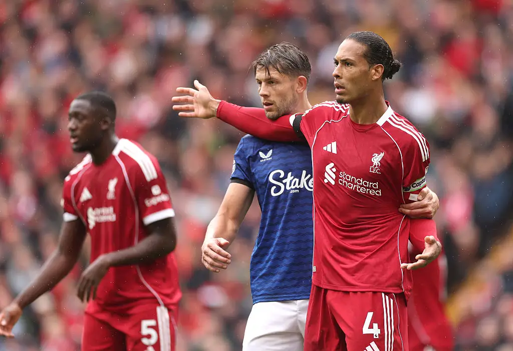 Van Dijk and Tarkowski aren't shy of a scrap during the Merseyside derby. (Image: Carl Recine/Getty Images)