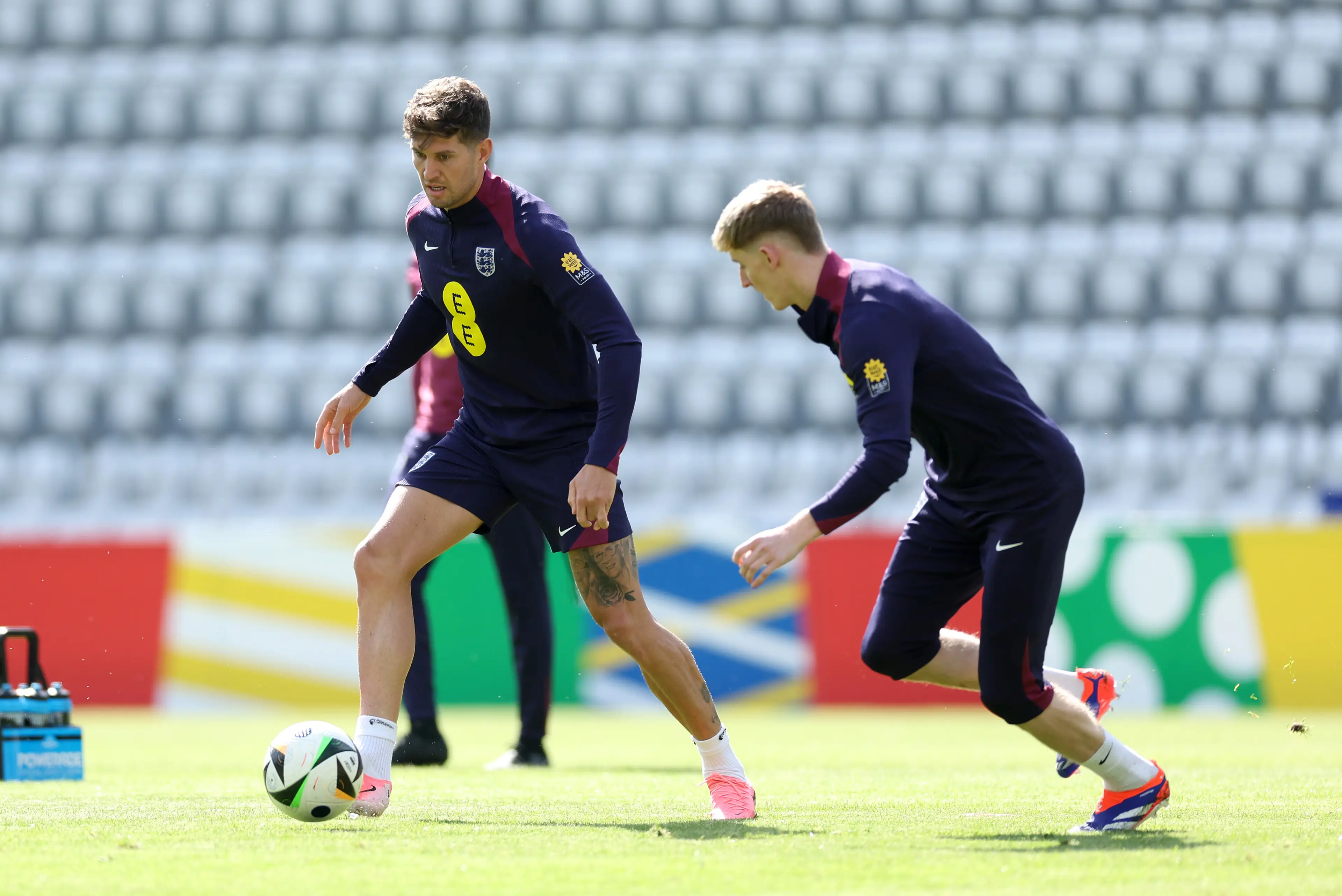 John Stones during an England training session on Tuesday. Image: Getty