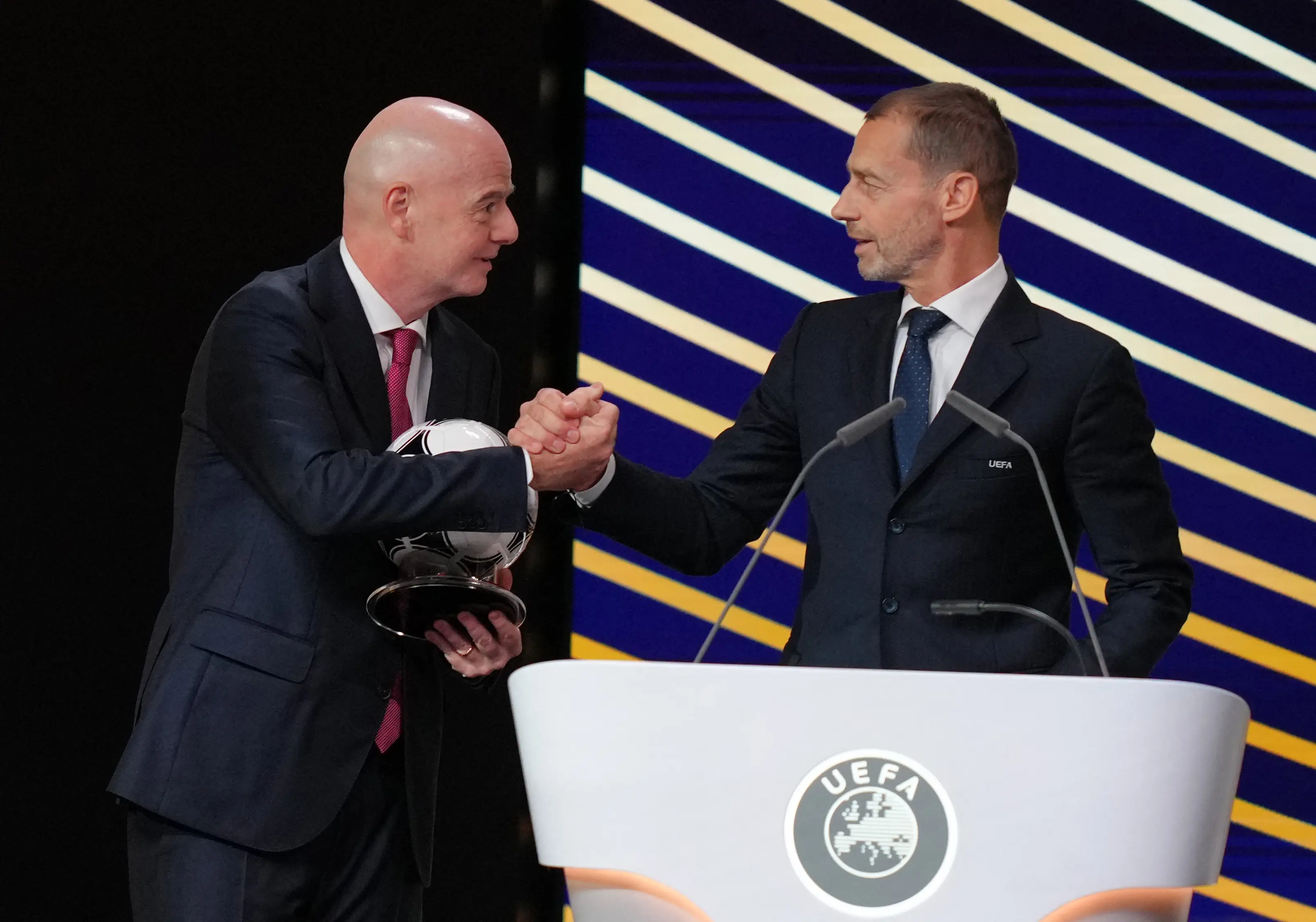 Ceferin and Infantino were on stage at the Congress. Image: Getty