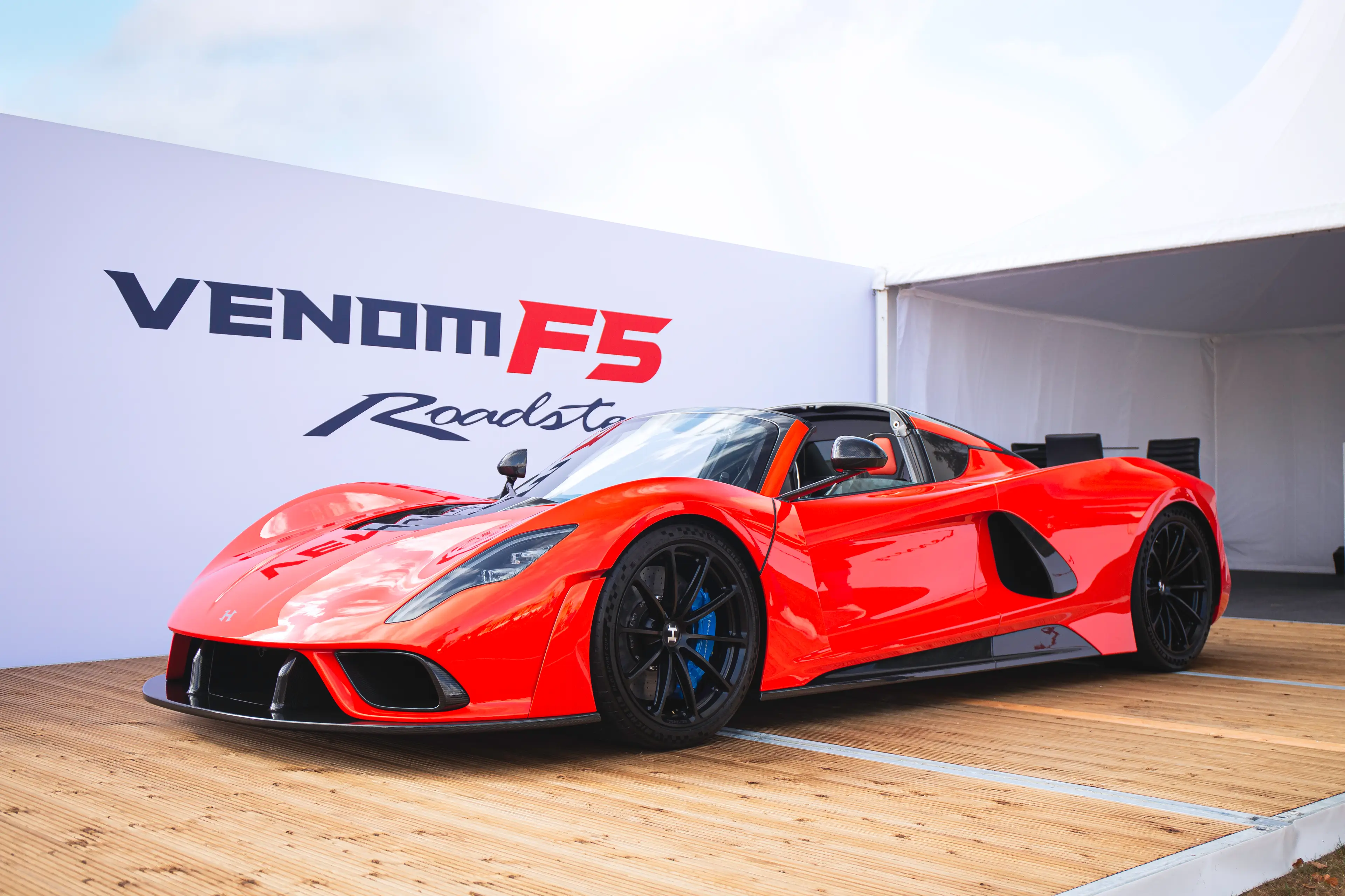 The Hennessey Venom F5 Roadster making its world debut at Salon Prive, held at Blenheim Palace. Image credit: Getty