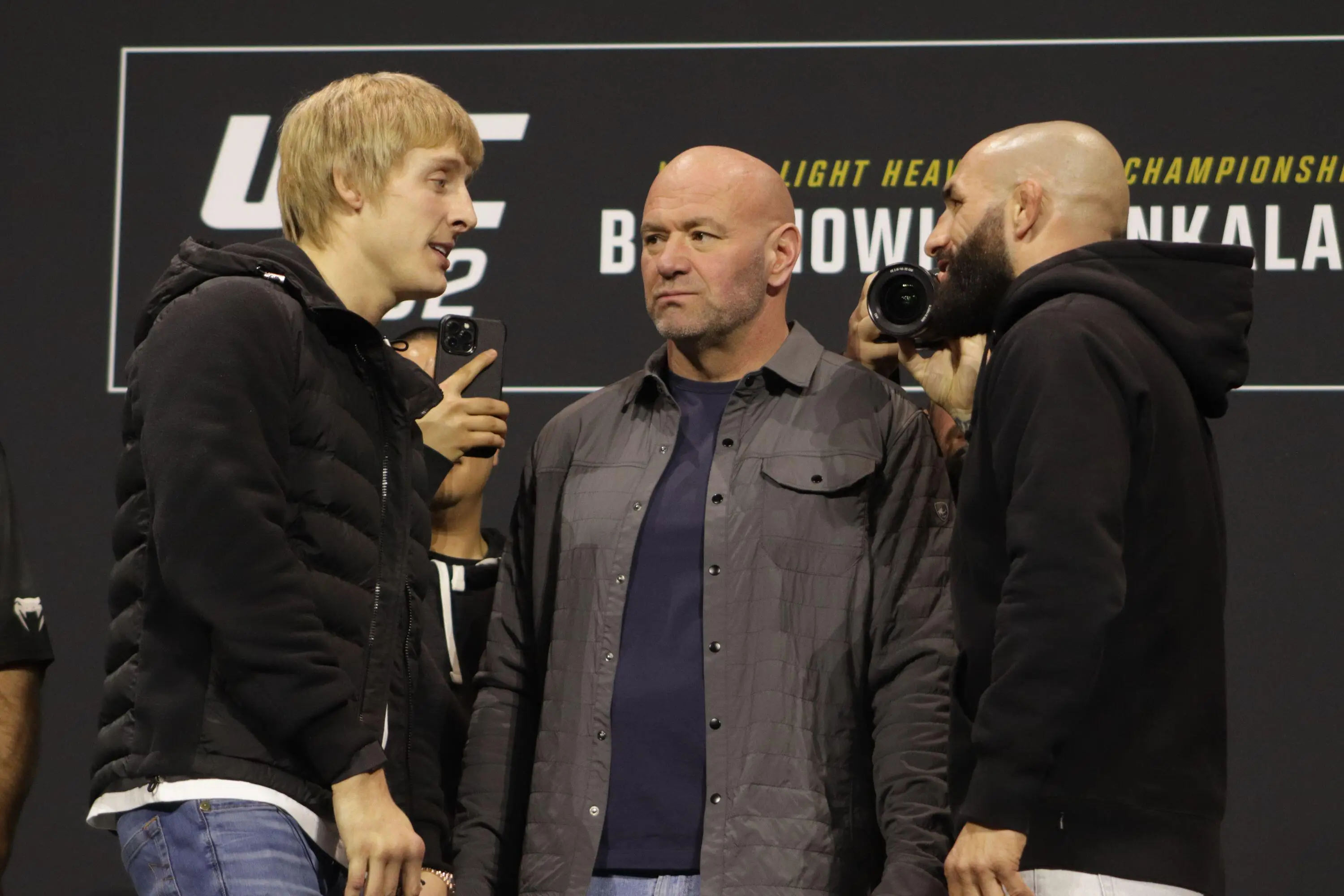 Paddy Pimblett and Jared Gordon face off ahead of their bout at UFC 282. Image: Alamy 