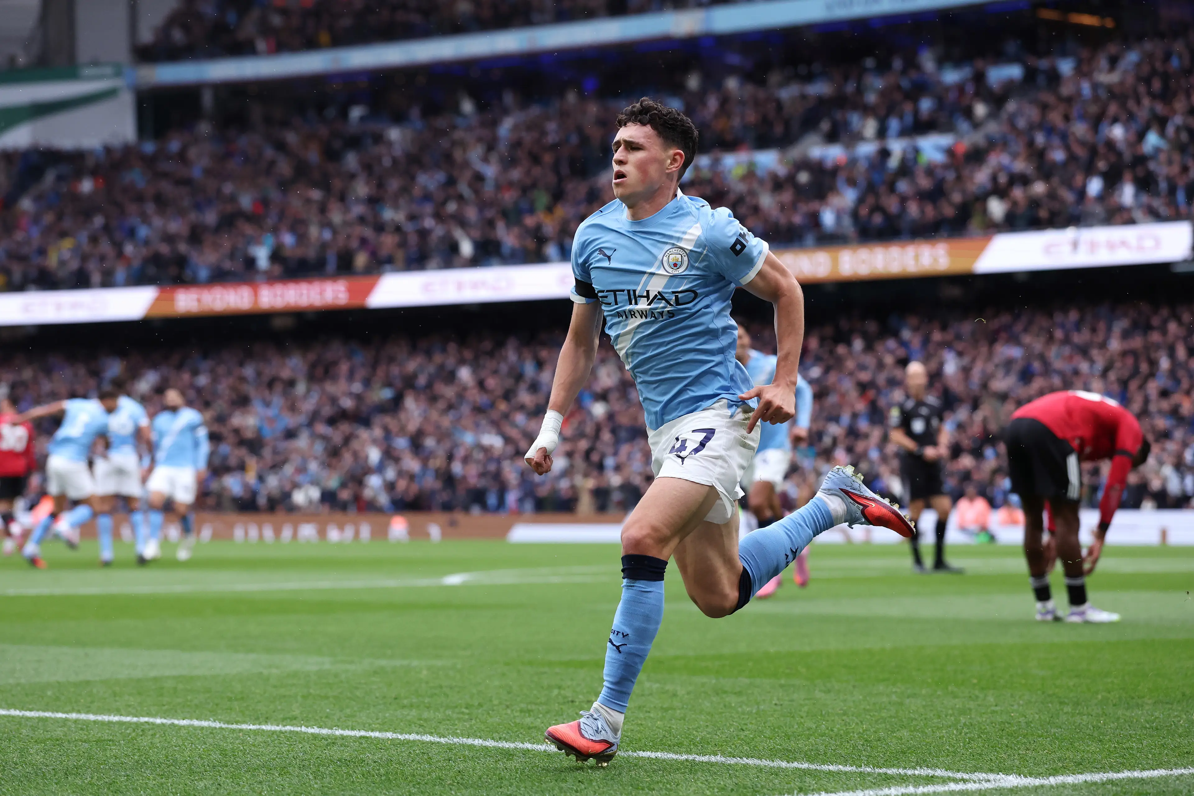 Phil Foden scored as Manchester City beat Manchester United. Image: Getty