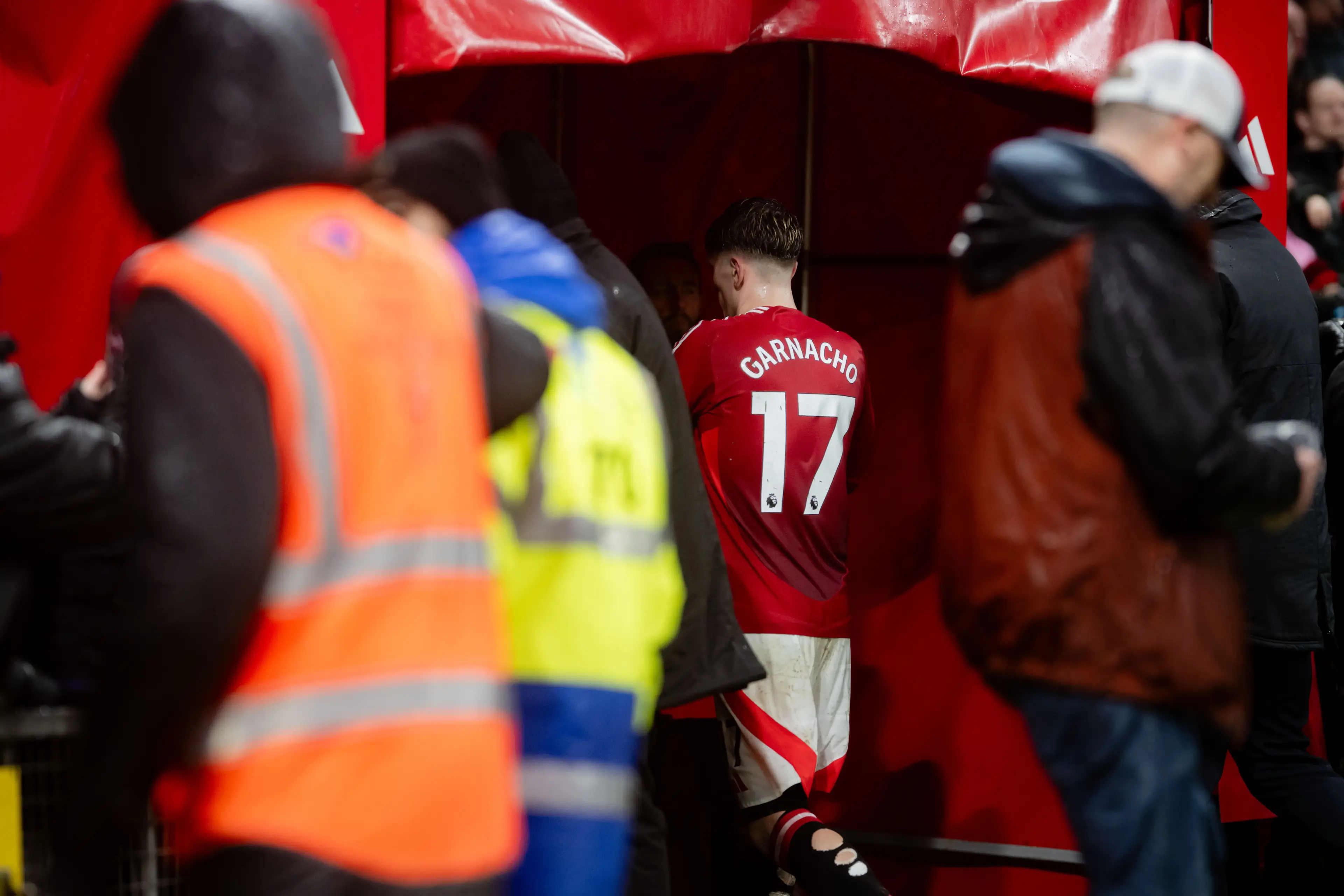 Garnacho headed down the tunnel after being replaced. Image credit: Getty