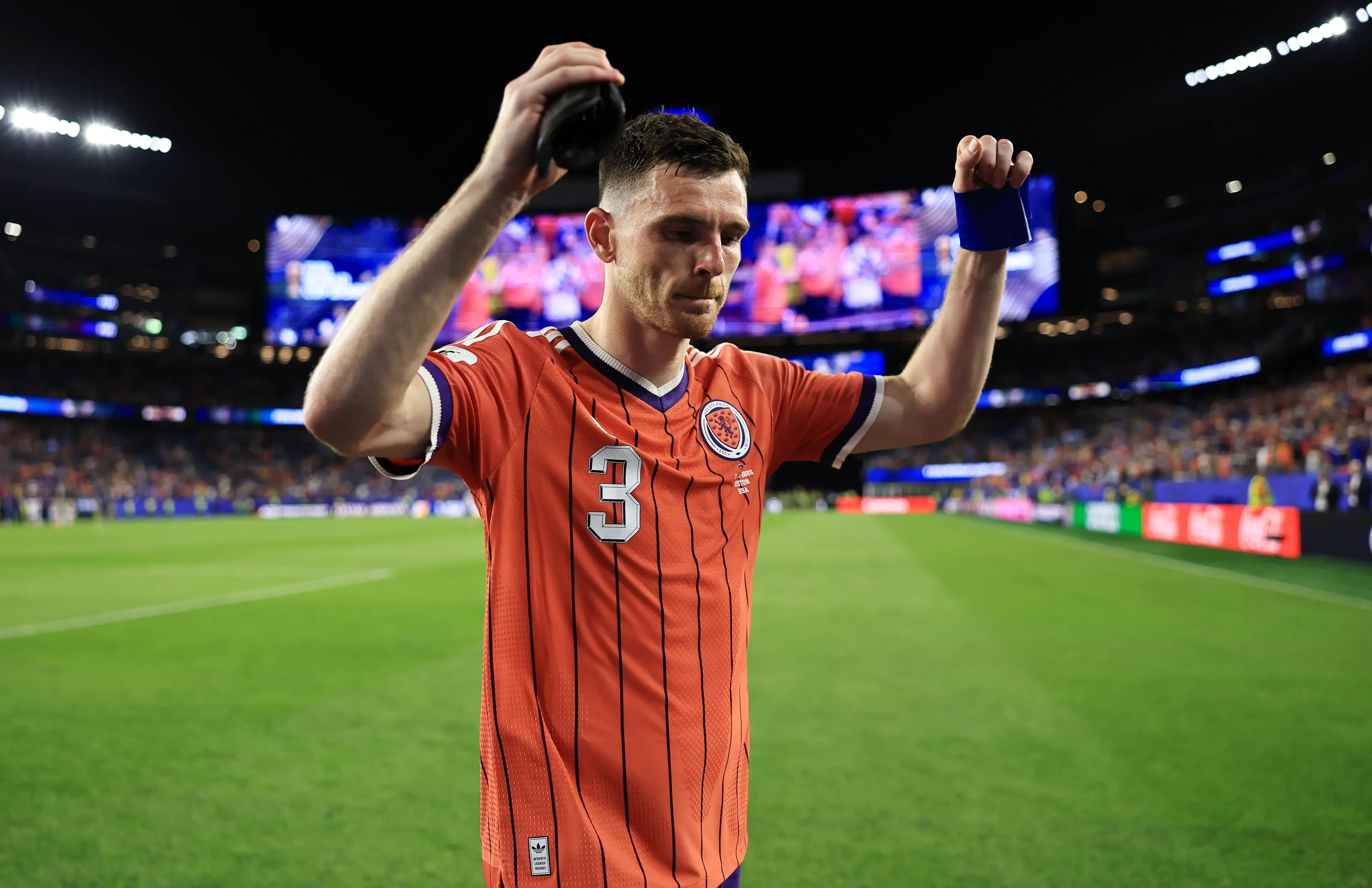 Andy Robertson celebrates Scotland's 1-0 win over Haiti. Image credit: Getty