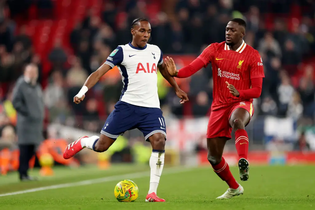 Mathys Tel made his Tottenham Hotspur debut against Liverpool. (Image: Gety)