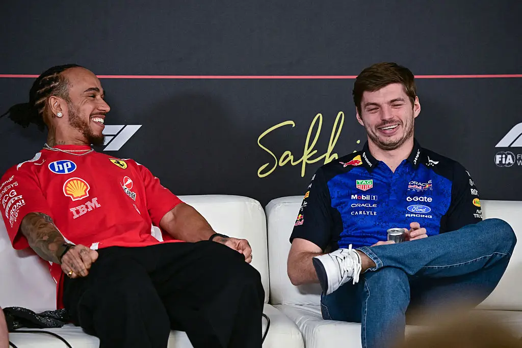 Lewis Hamilton and Max Verstappen speaking to the media at 2026 Bahrain testing (credit: getty)