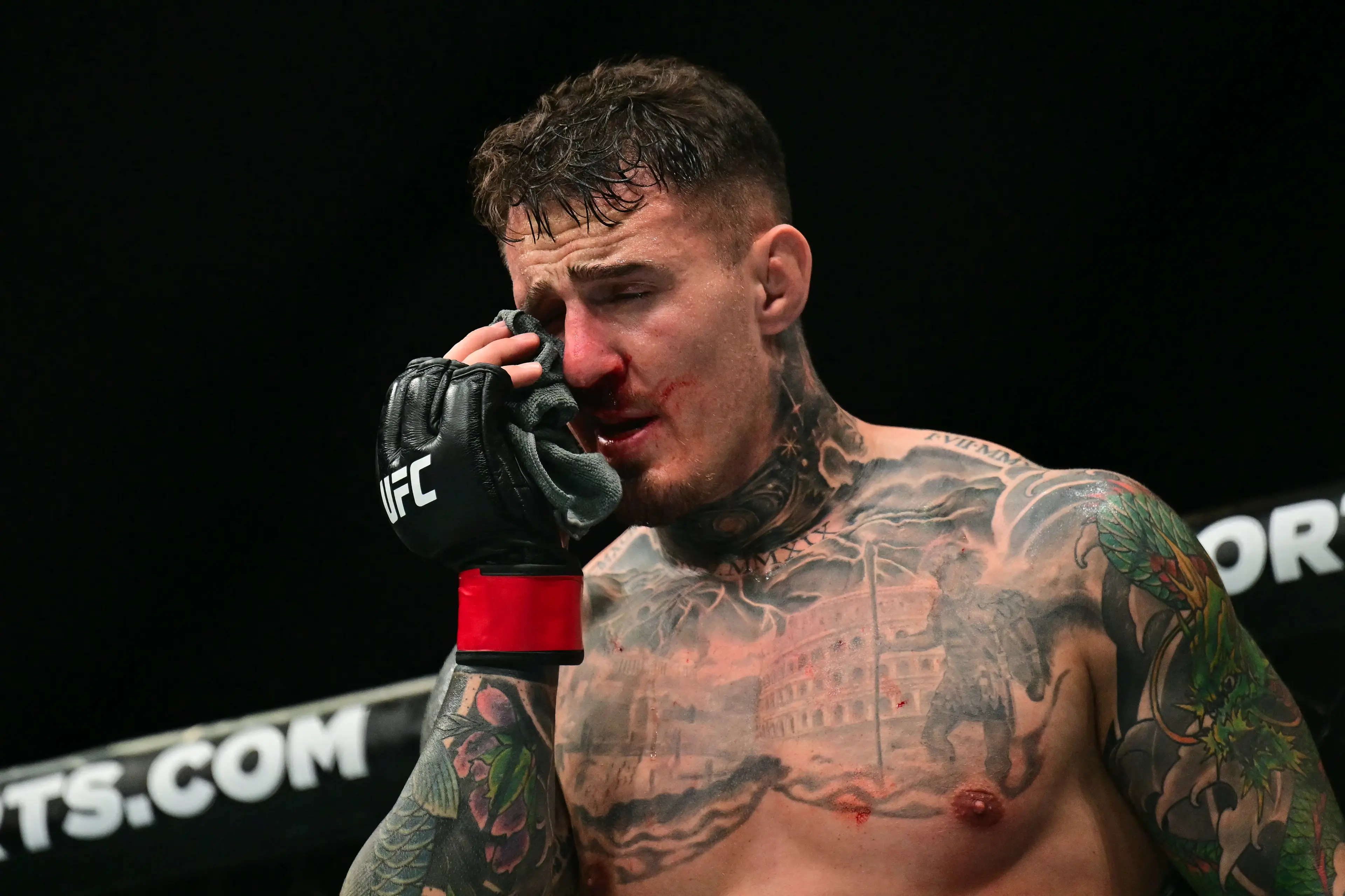 Tom Aspinall's UFC heavyweight title fight against Ciryl Gane ended in a no contest after he was poked in the eye. Image: Getty