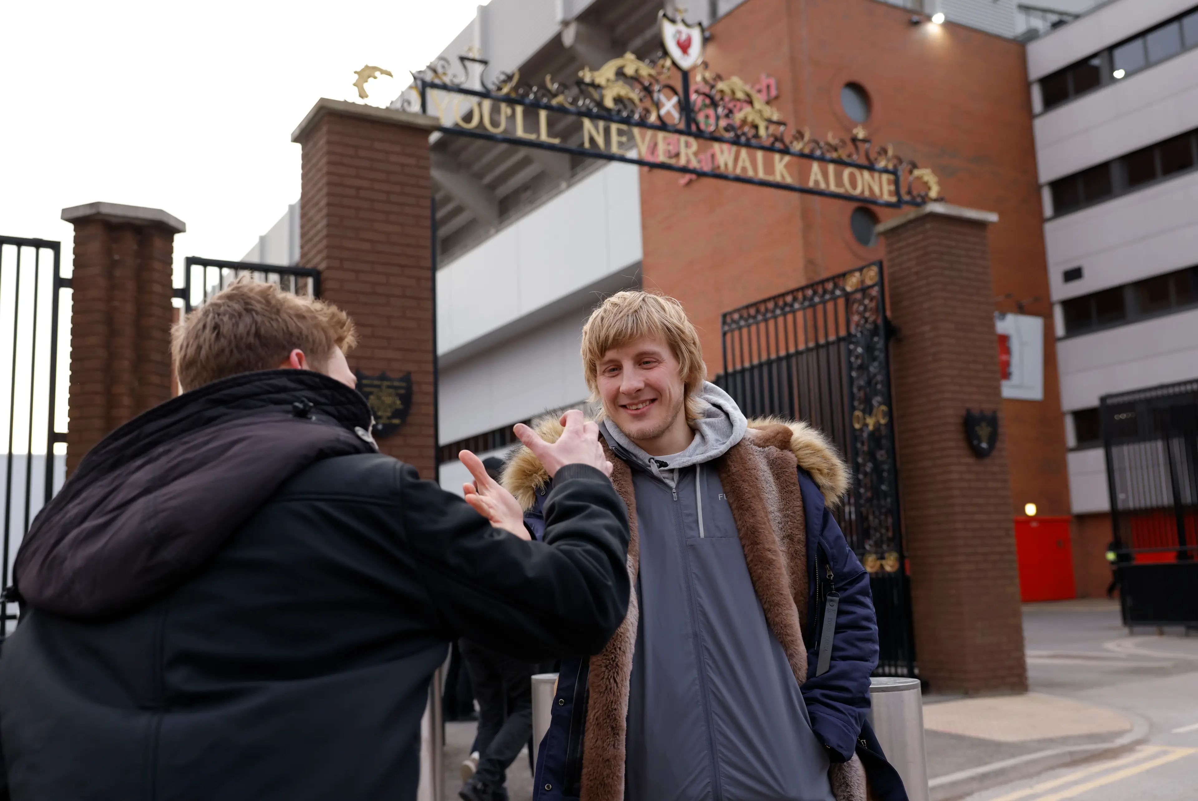 Liverpool fan Paddy Pimblett outside Anfield. Image: Getty 