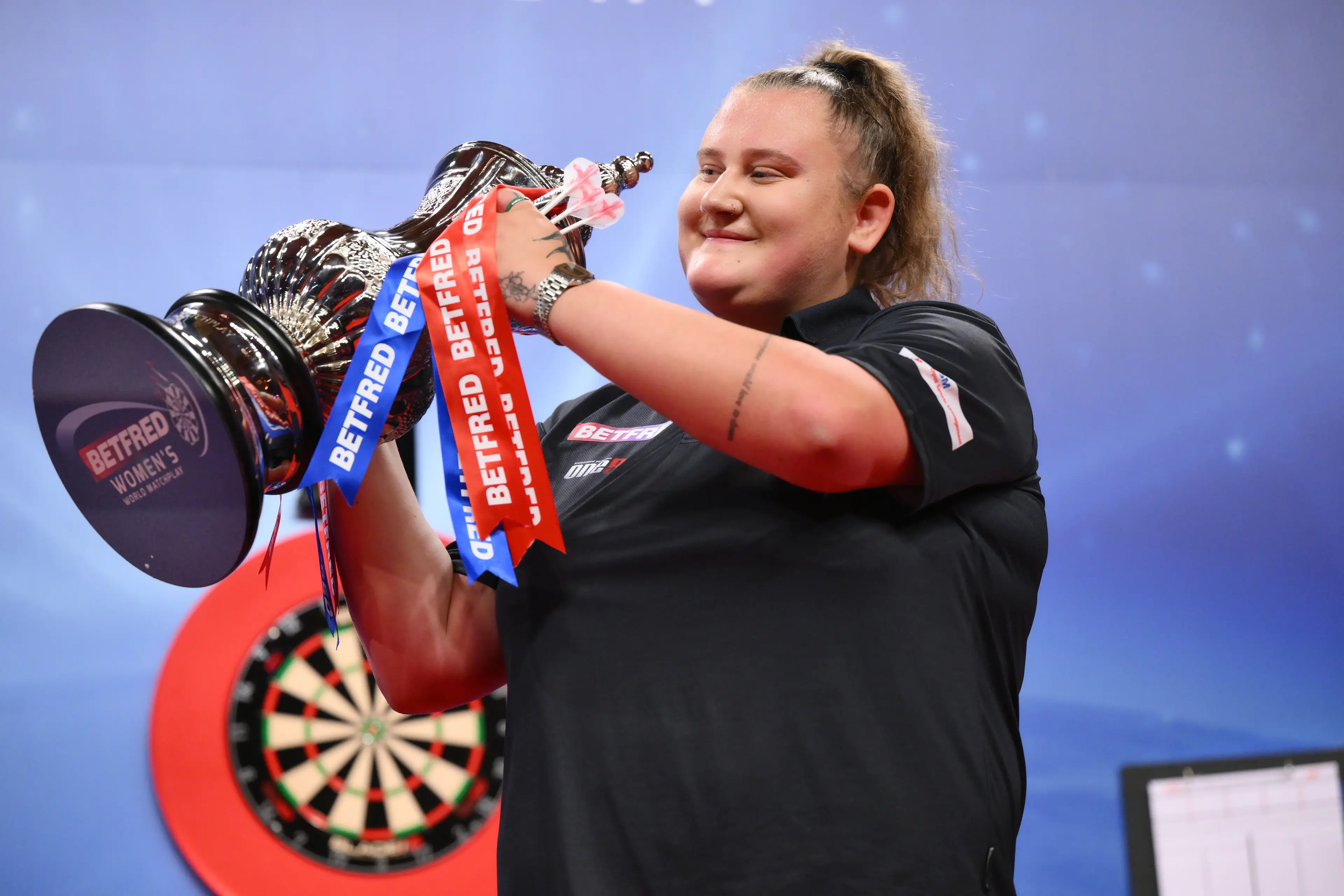 Beau Greaves celebrates winning the Women's World Matchplay. Image: Getty 
