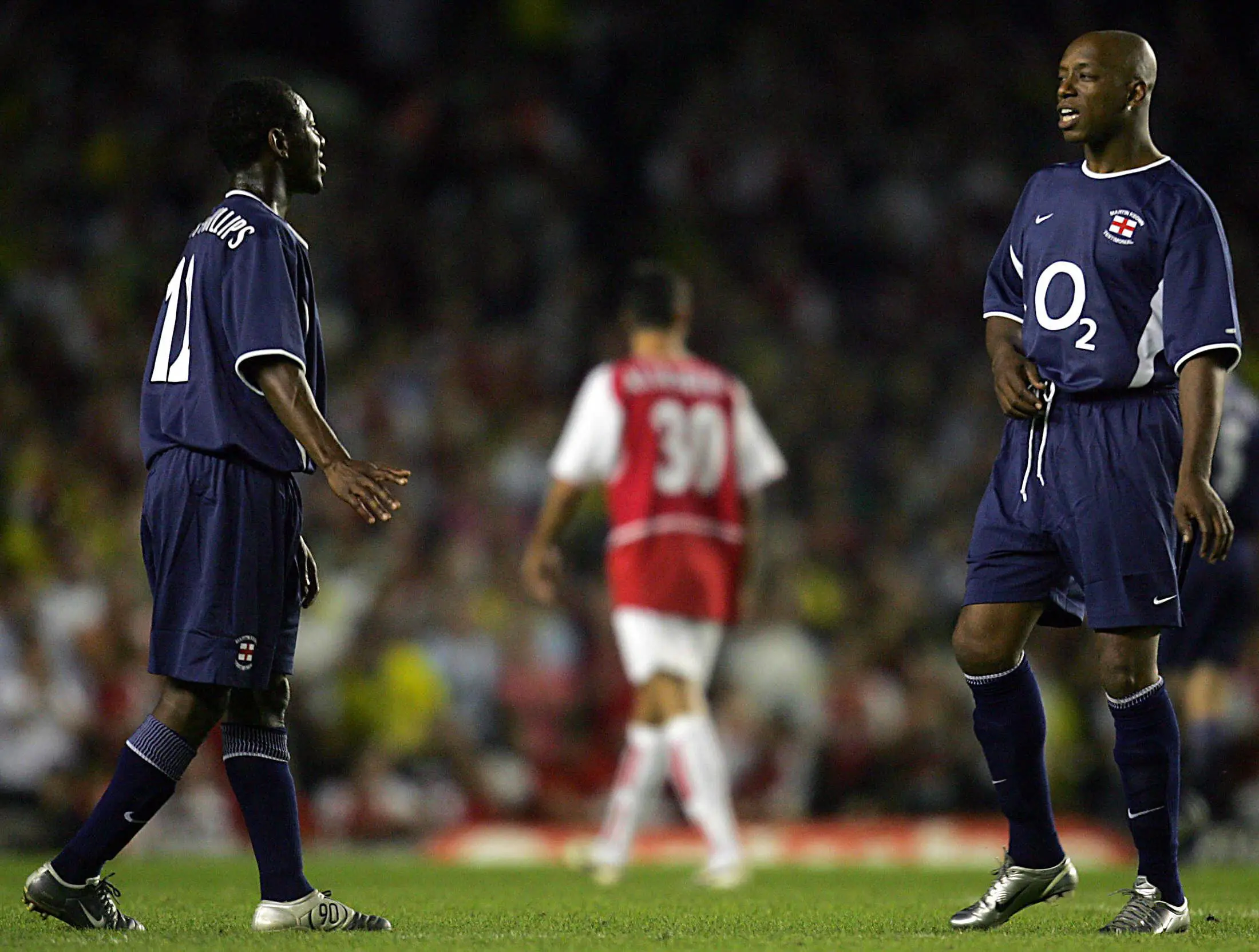 Ian Wright and Sean Wright-Phillips play for an England XI during a testimonial football match for Arsenal's Martin Keown. Image credit: Getty