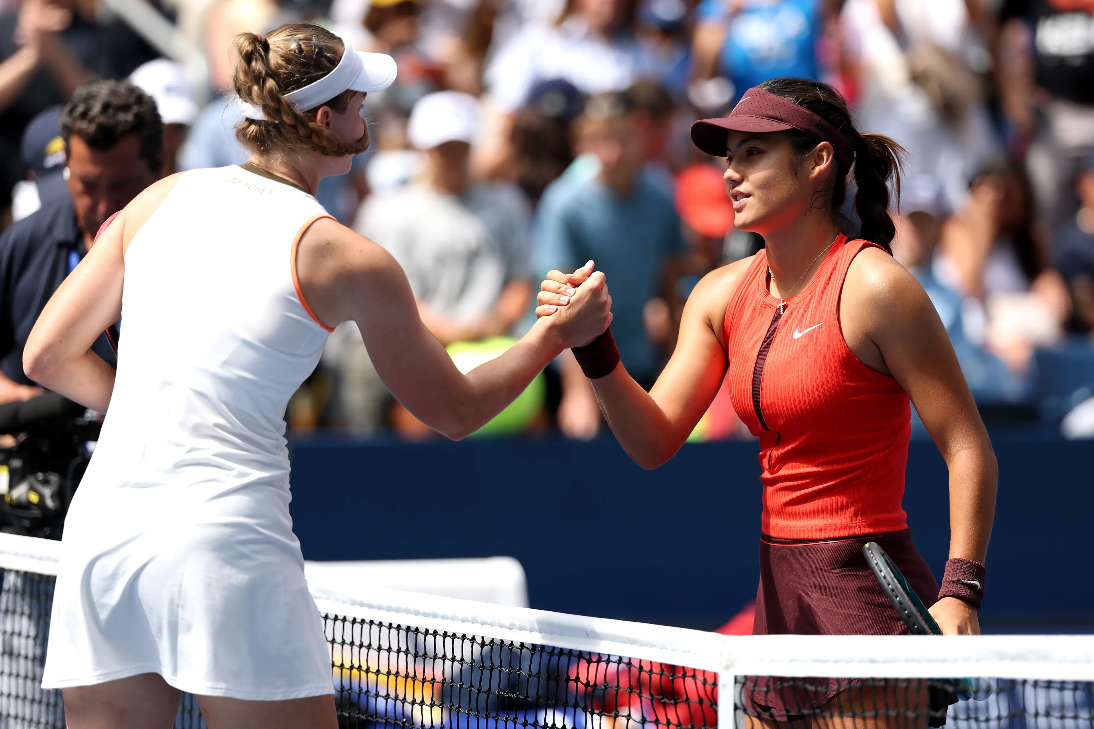 Emma Raducanu lost to Elena Rybakina at the US Open. Image: Al Bello / Staff via Getty