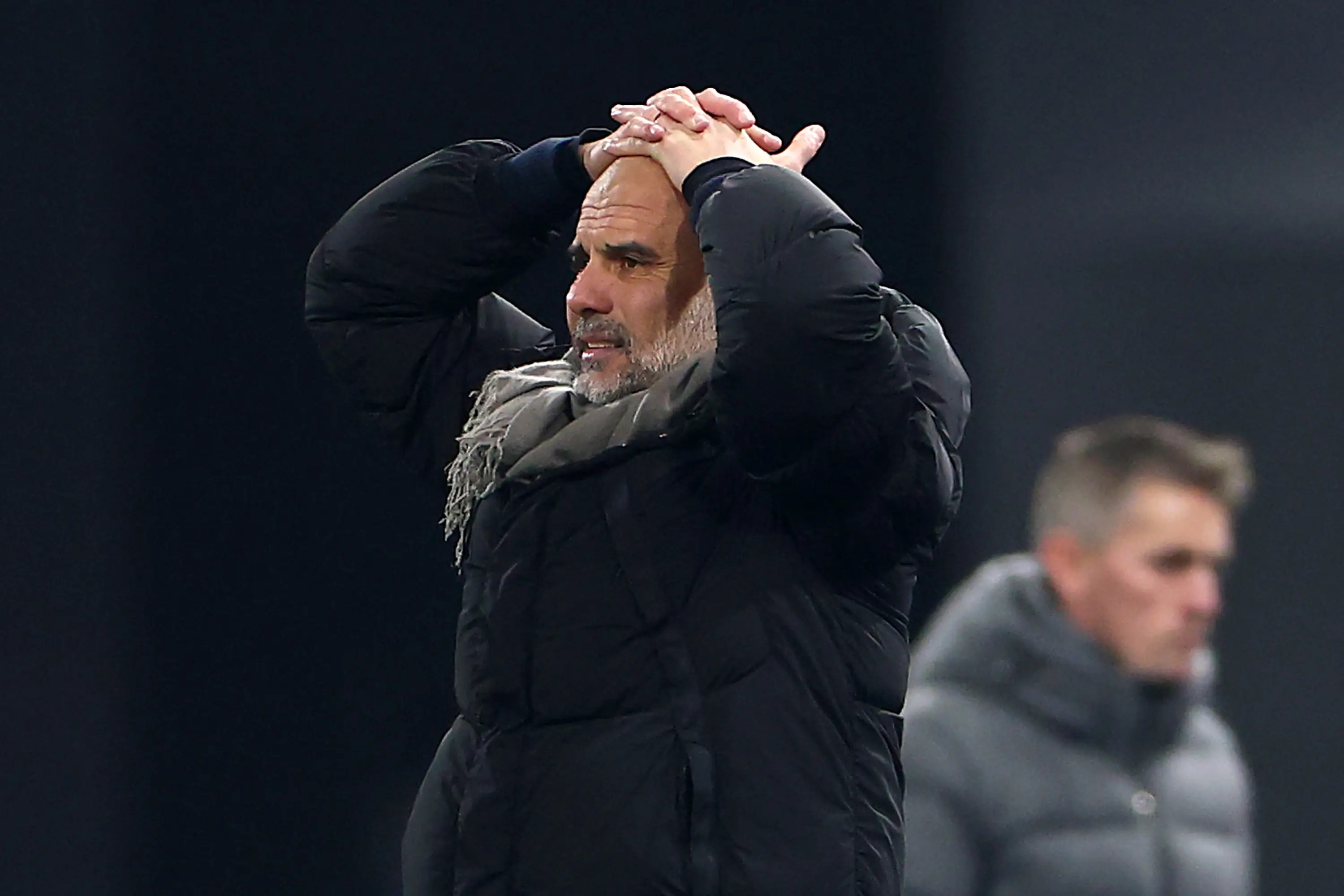 Pep Guardiola during Man City's 4-2 defeat to PSG- Getty 
