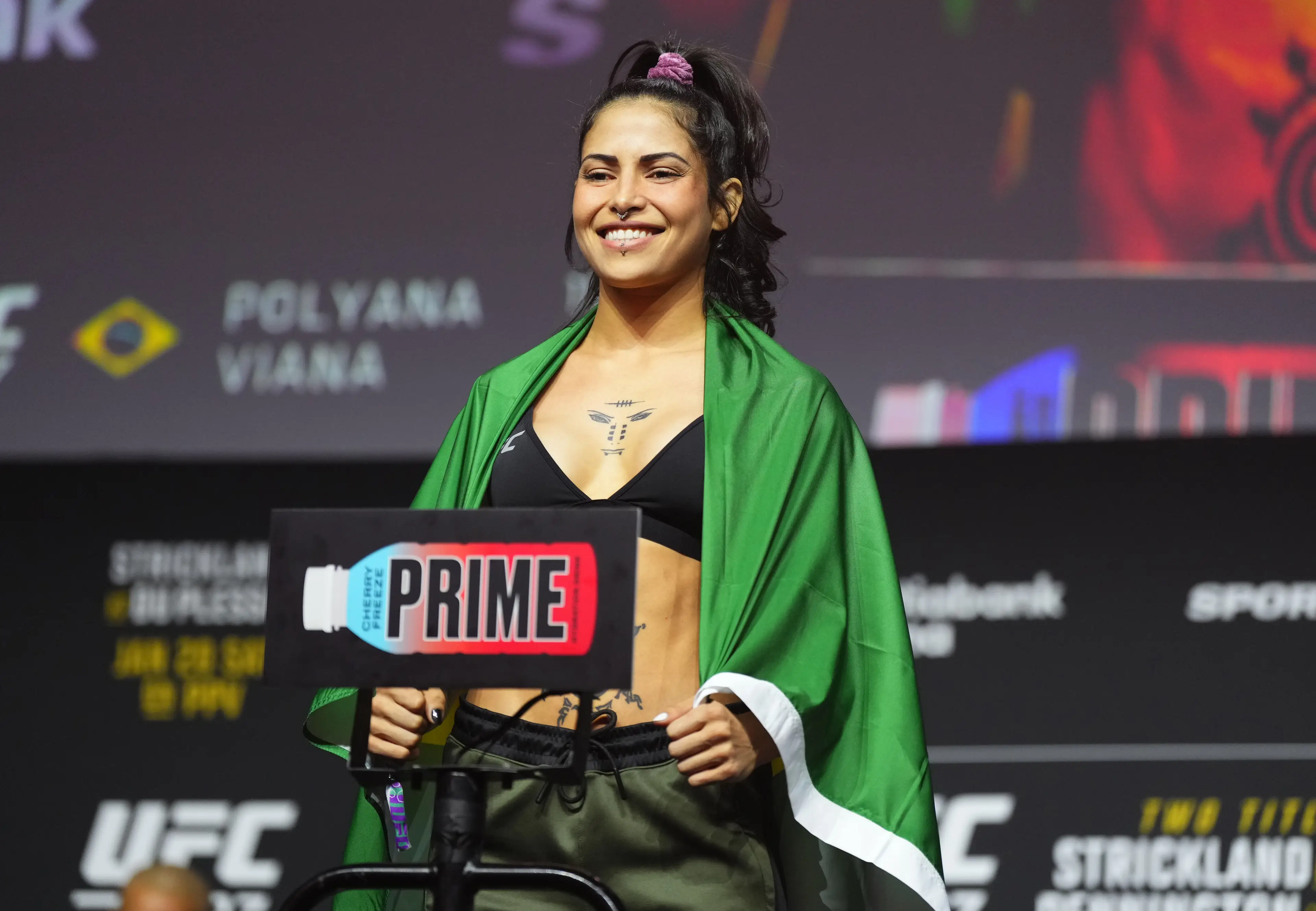 Polyana Viana weighs in ahead of her UFC 297 fight. Image: Getty