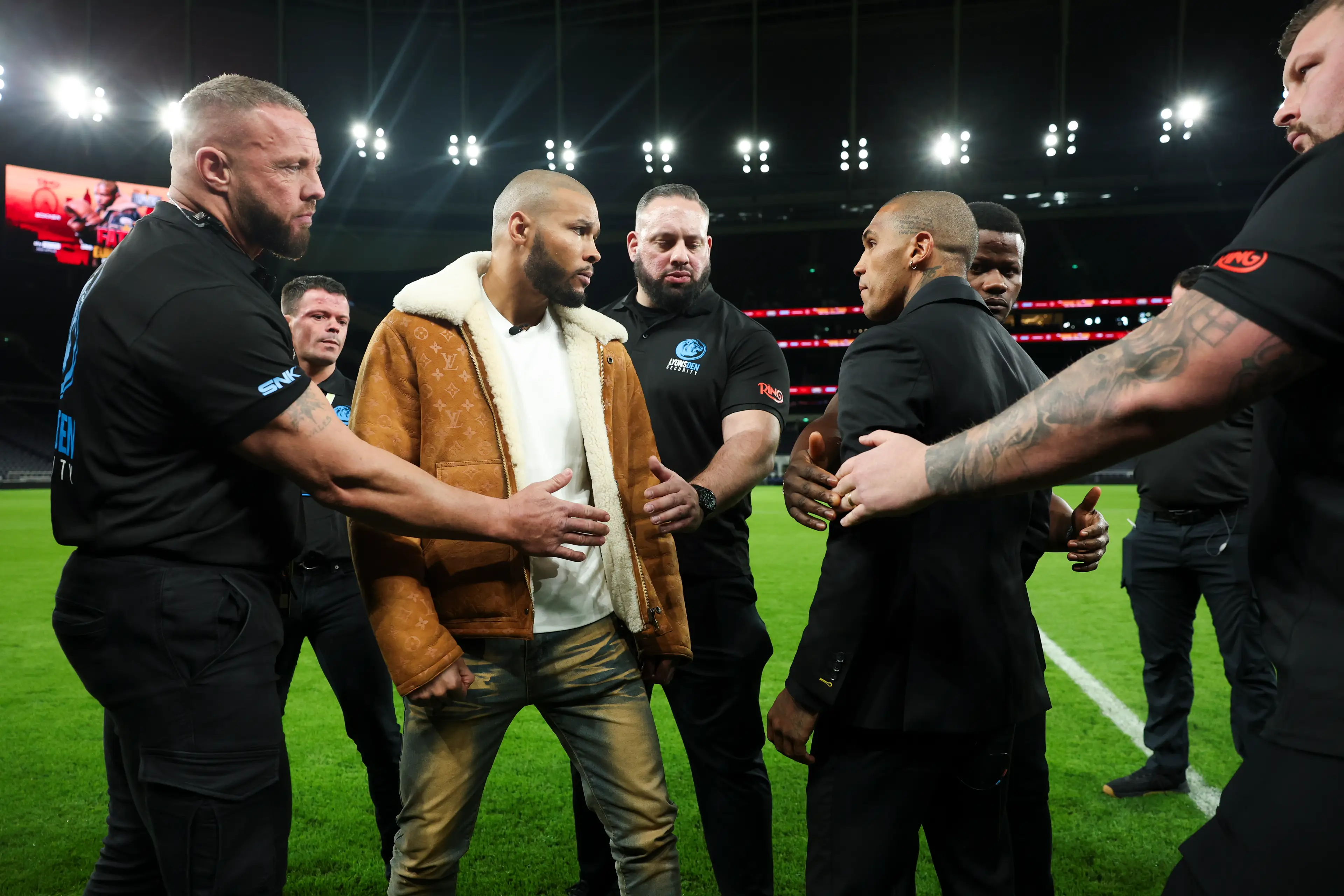 Chris Eubank Jr. and Conor Benn face off ahead of their bout. Image: Getty