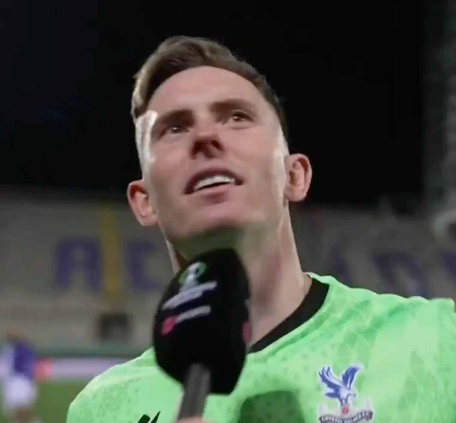 Dean Henderson interrupted his own post-match interview to start the chant. Image credit: TNT Sports