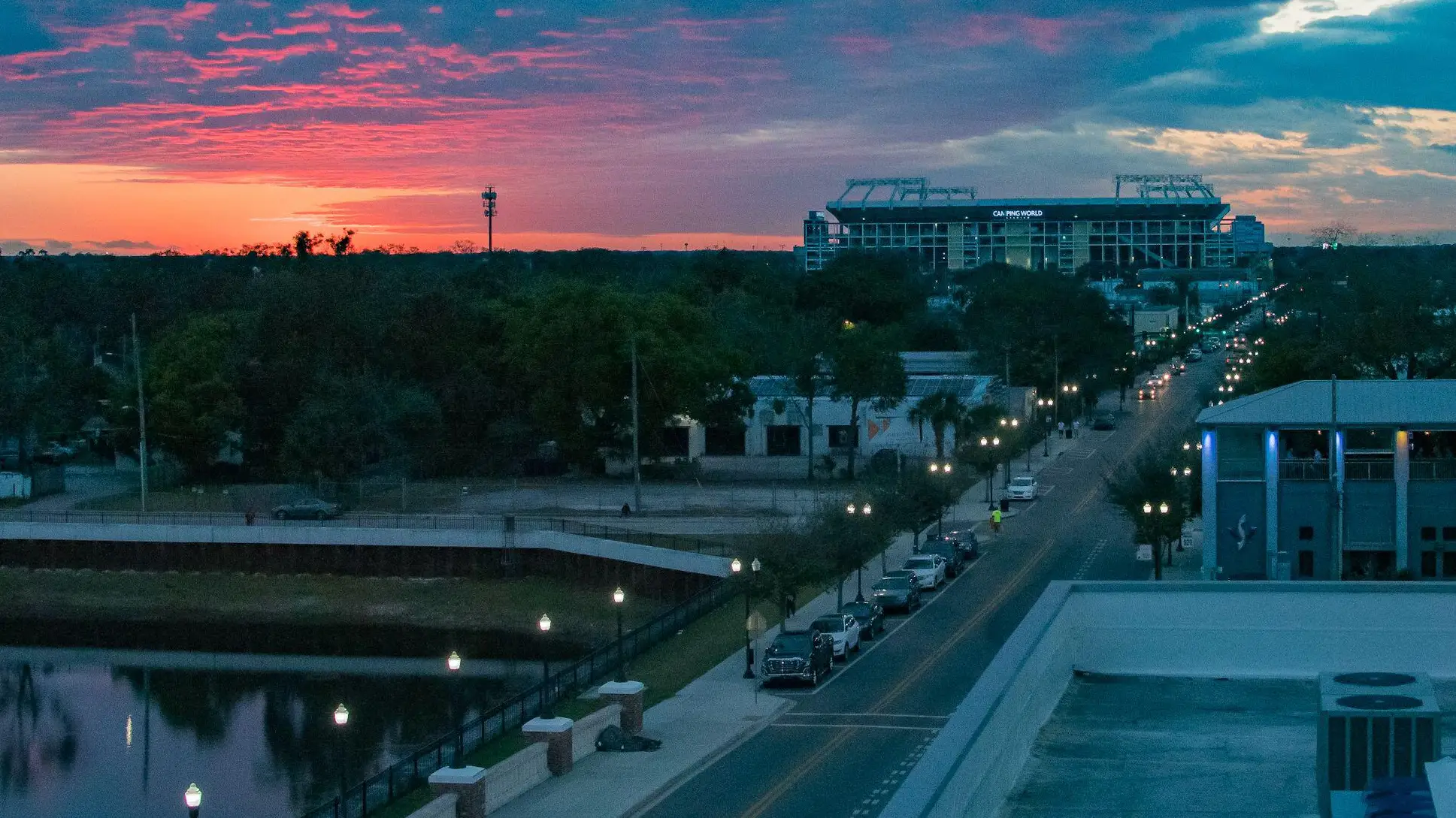 Camping World Stadium as seen from Exploria Stadium during the Women's International Friendly match between the United States and Colombia in Orlando. (Alamy)
