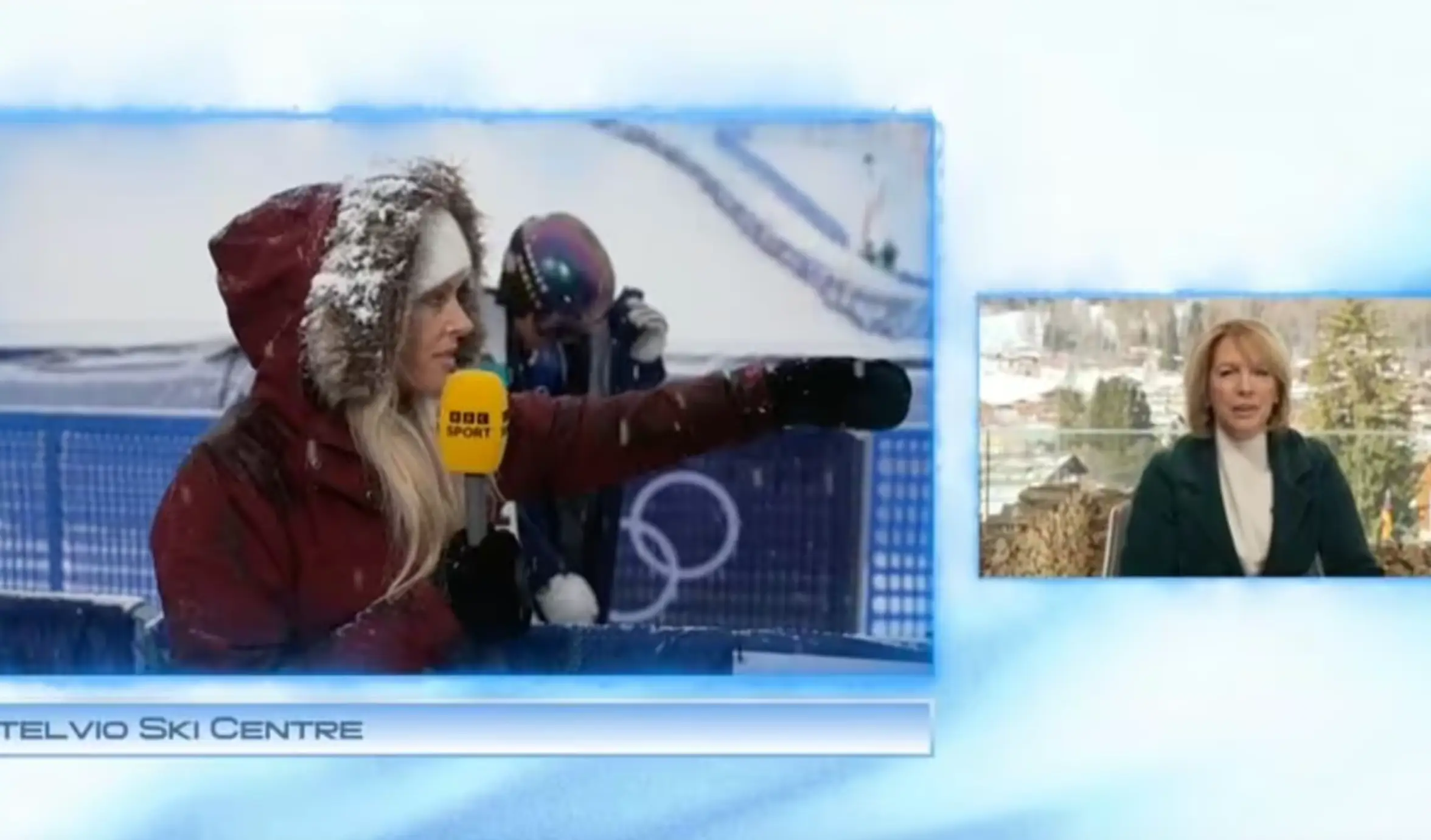 Chemmy Alcott called over Team GB duo Dave Ryding and Billy Major. Image credit: BBC