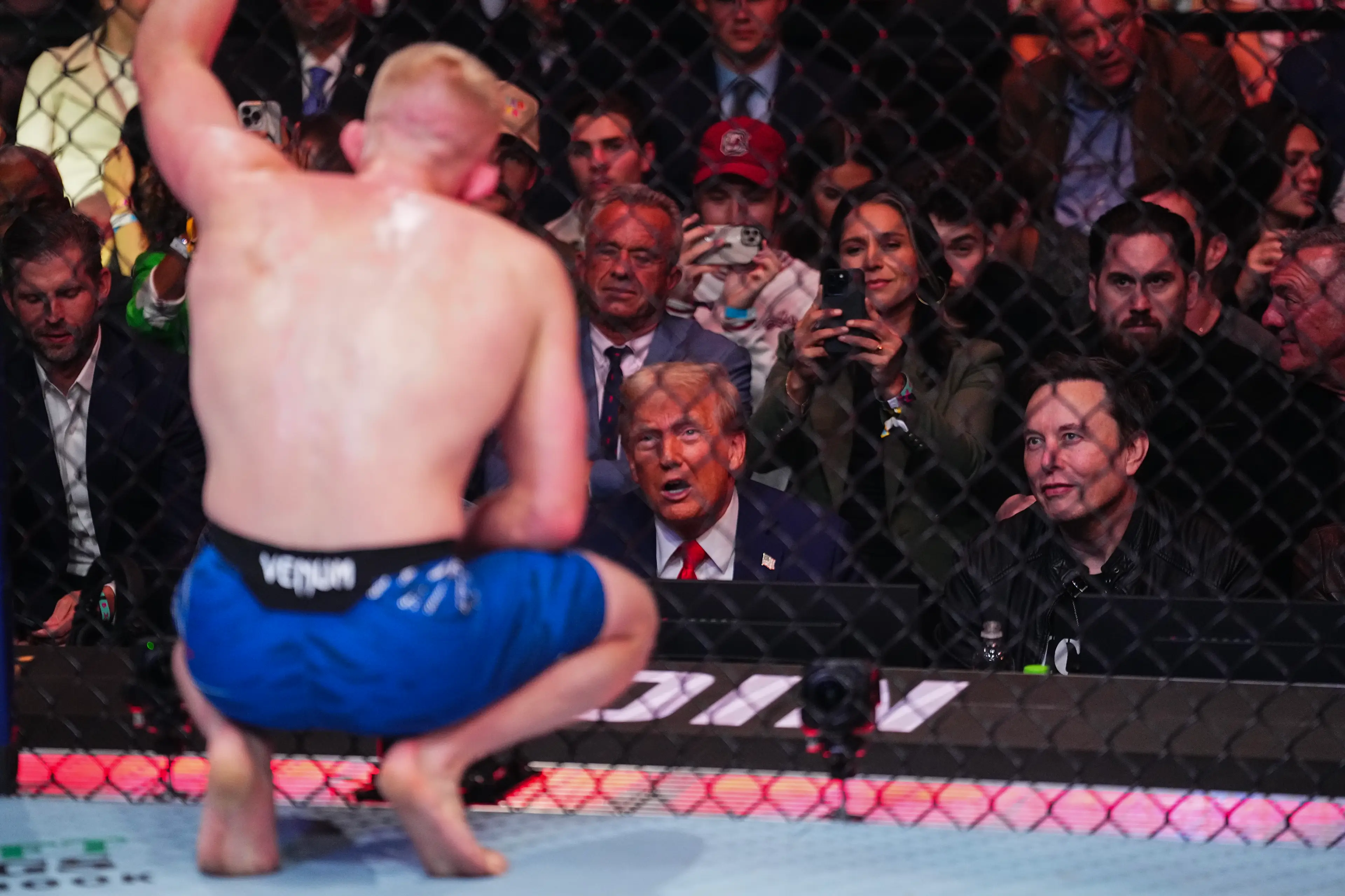 Bo Nickal speaks to Donald Trump following his UFC 309 victory. Image: Getty 