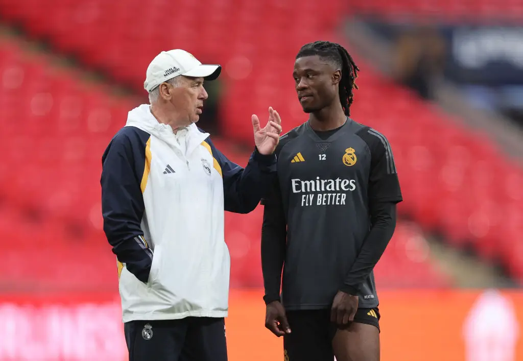 Carlo Ancelotti pictured with Eduardo Camavinga before the 2024 Champions League final (Image: Getty)