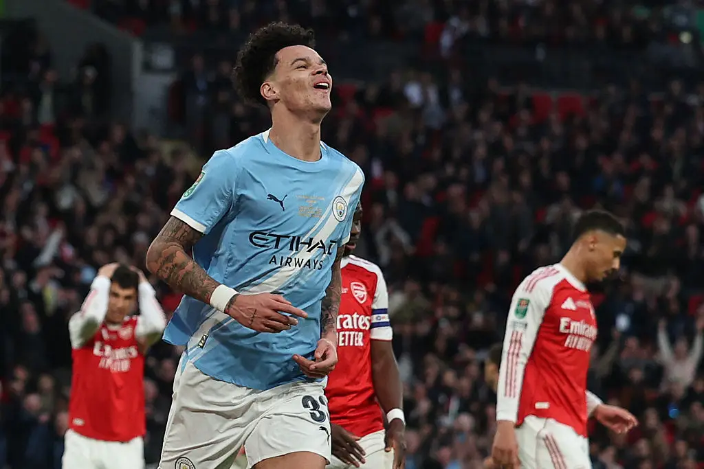 Nico O'Reilly scored two to win the Carabao Cup for City. (Image: Adrian Dennis / AFP via Getty Images)