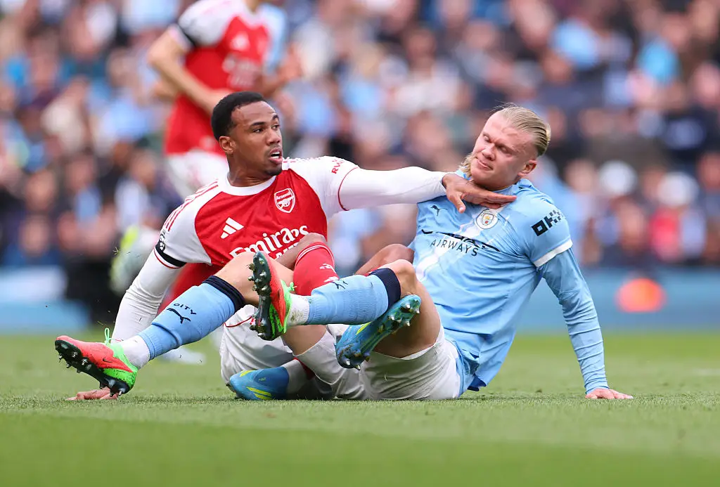 Gabriel and Haaland clashed on several occasions during the match. (Image: Catherine Ivill - AMA/Getty Images)