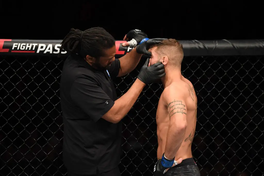 Jeremy Stephens couldn't continue in his fight with Yair Rodriguez due to an eye poke. (Image: Josh Hedges/Zuffa LLC/Zuffa LLC via Getty Images)