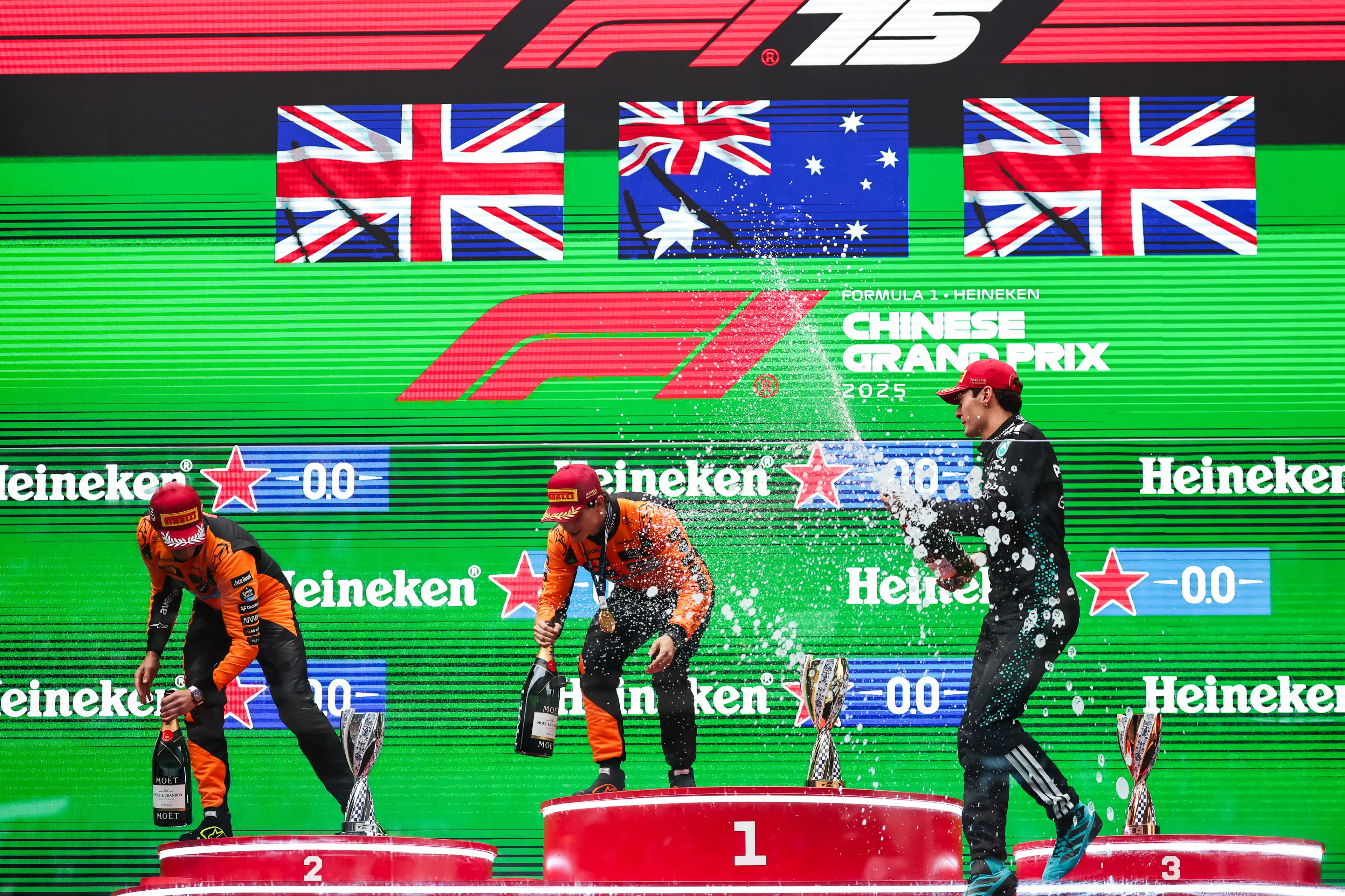 Lando Norris and George Russell finished in the top three at the Chinese Grand Prix. Image: Getty