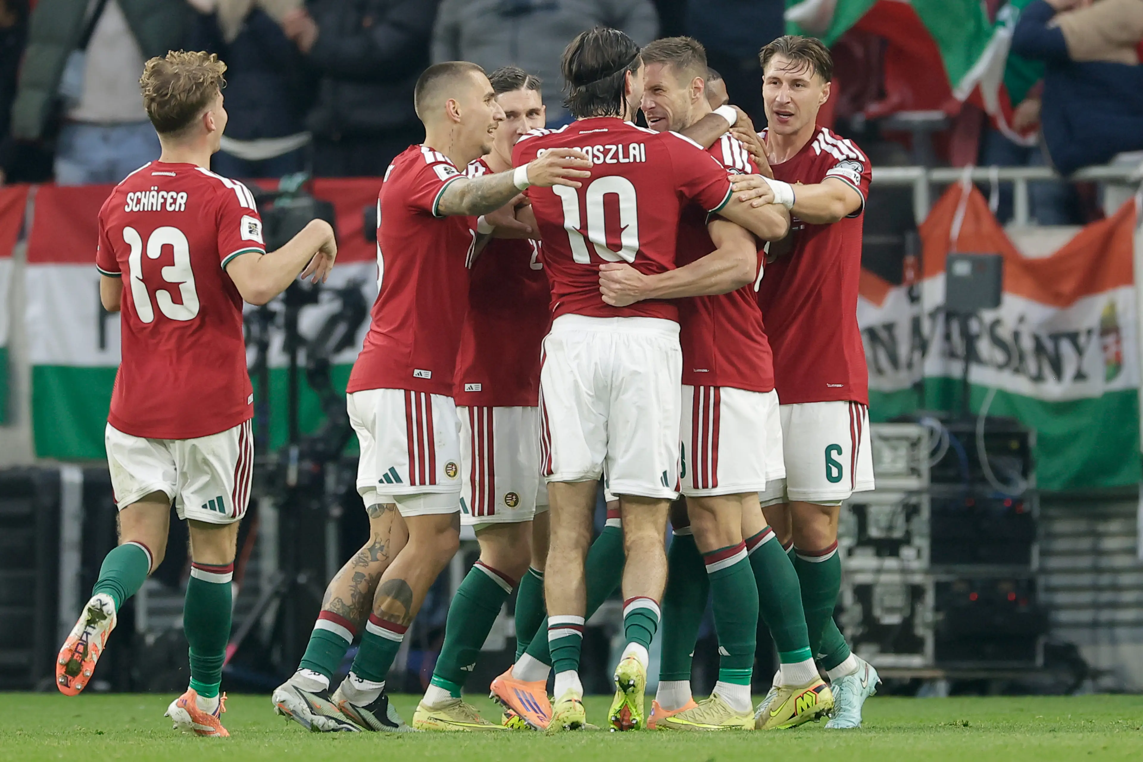 Hungary celebrate taking the lead (Image: Getty)
