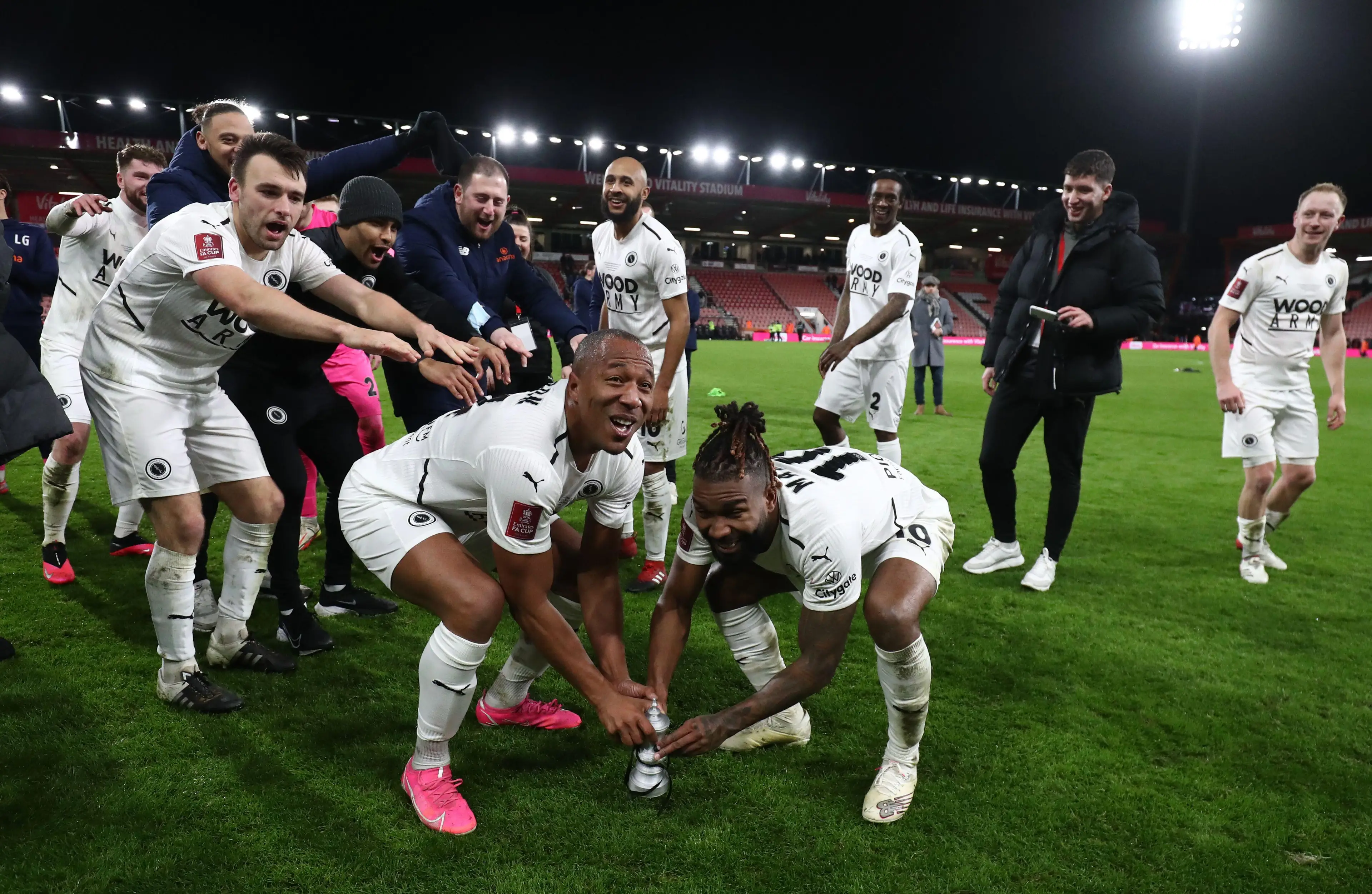 Clifton and his teammates celebrate the win over Bournemouth. Image: PA Images