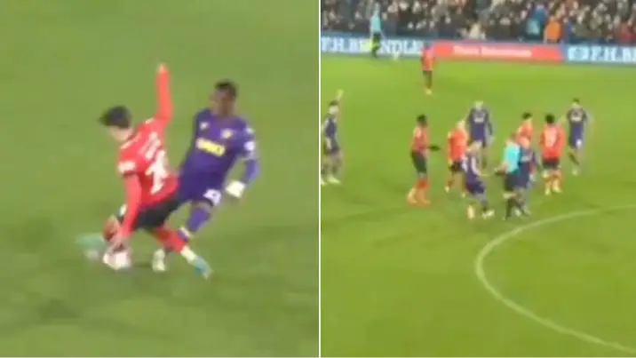 Luton player sent off for horror two-footed tackle just 36 seconds after coming on as substitute
