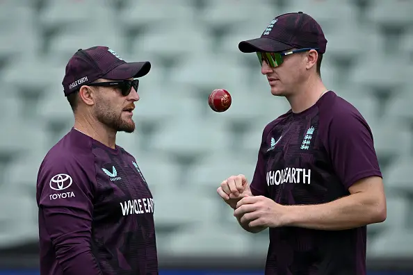 Harry Brook (right, alongside McCullum) has come in criticism during the Ashes series (Image: Getty)
