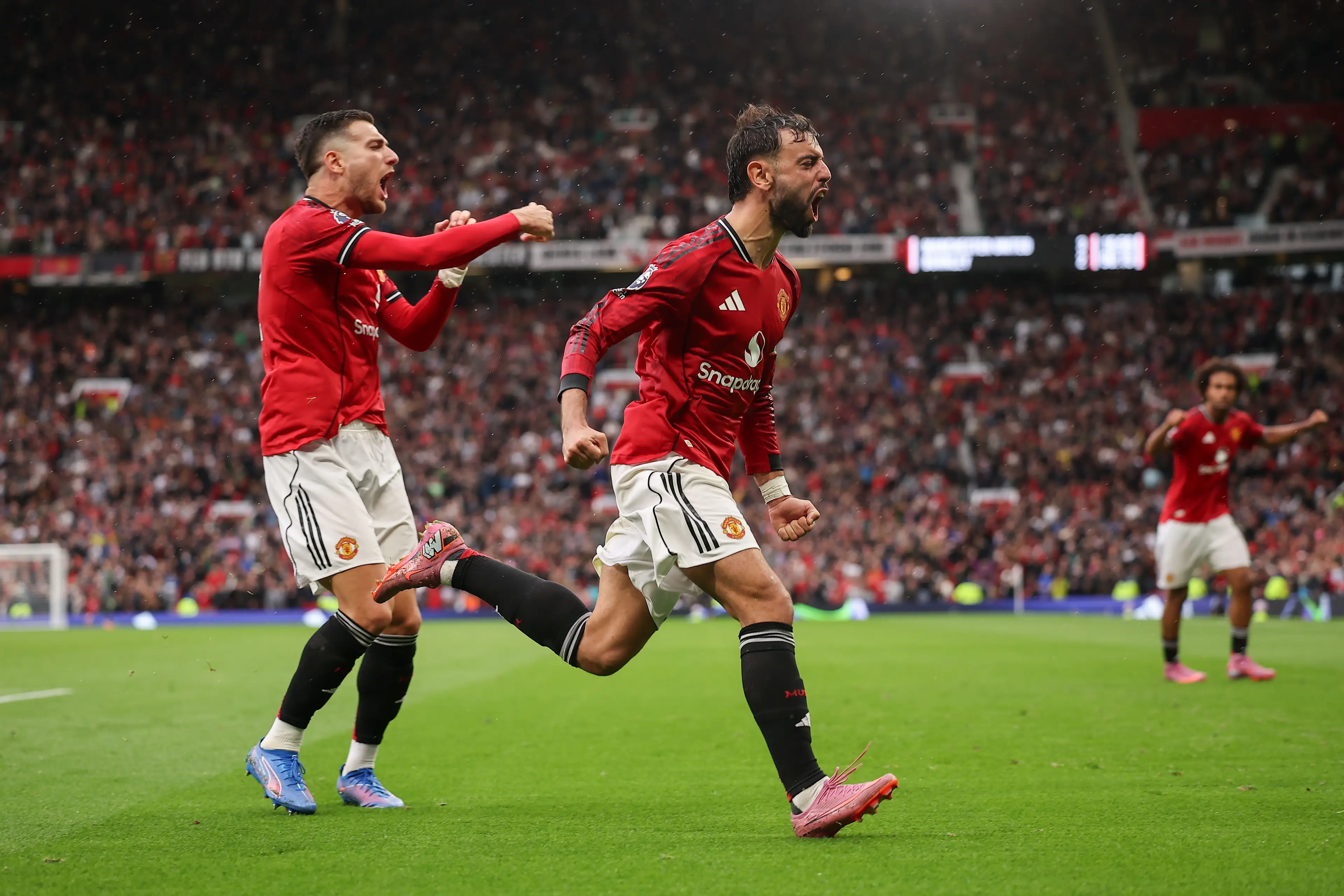 Bruno Fernandes celebrates after scoring his penalty against Burnley. Image credit: Getty